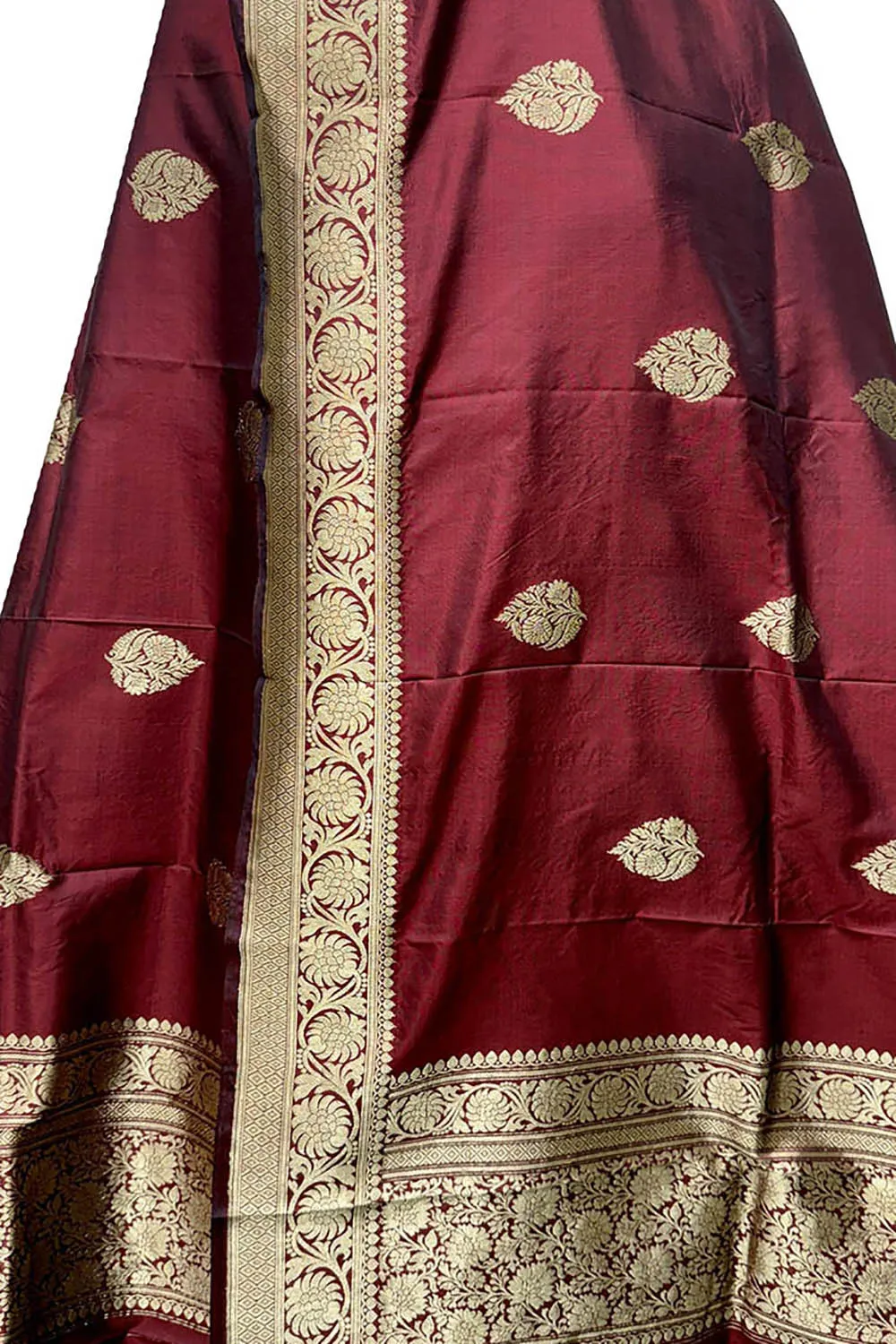 Maroon Banarasi Pure Katan Silk Dupatta: Elegant Luxury