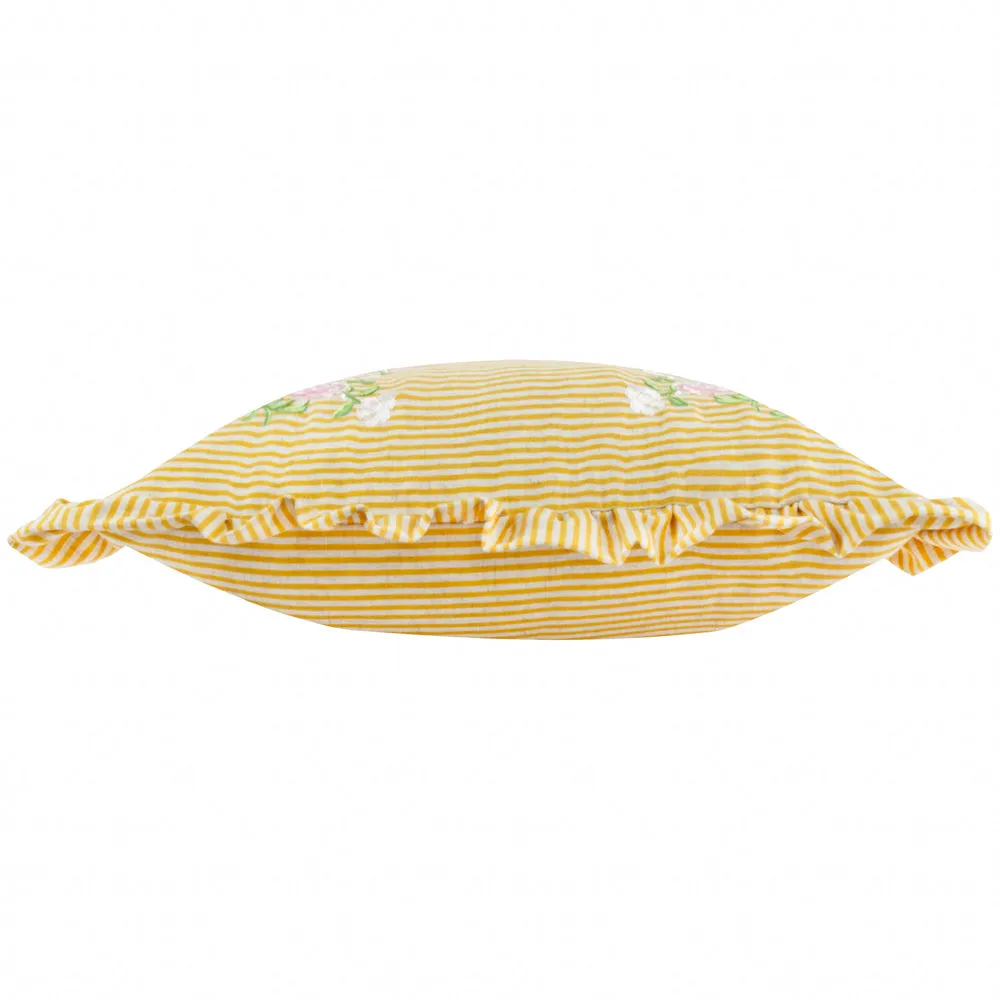 Martha Embroidered Ruffle Cushion Yellow