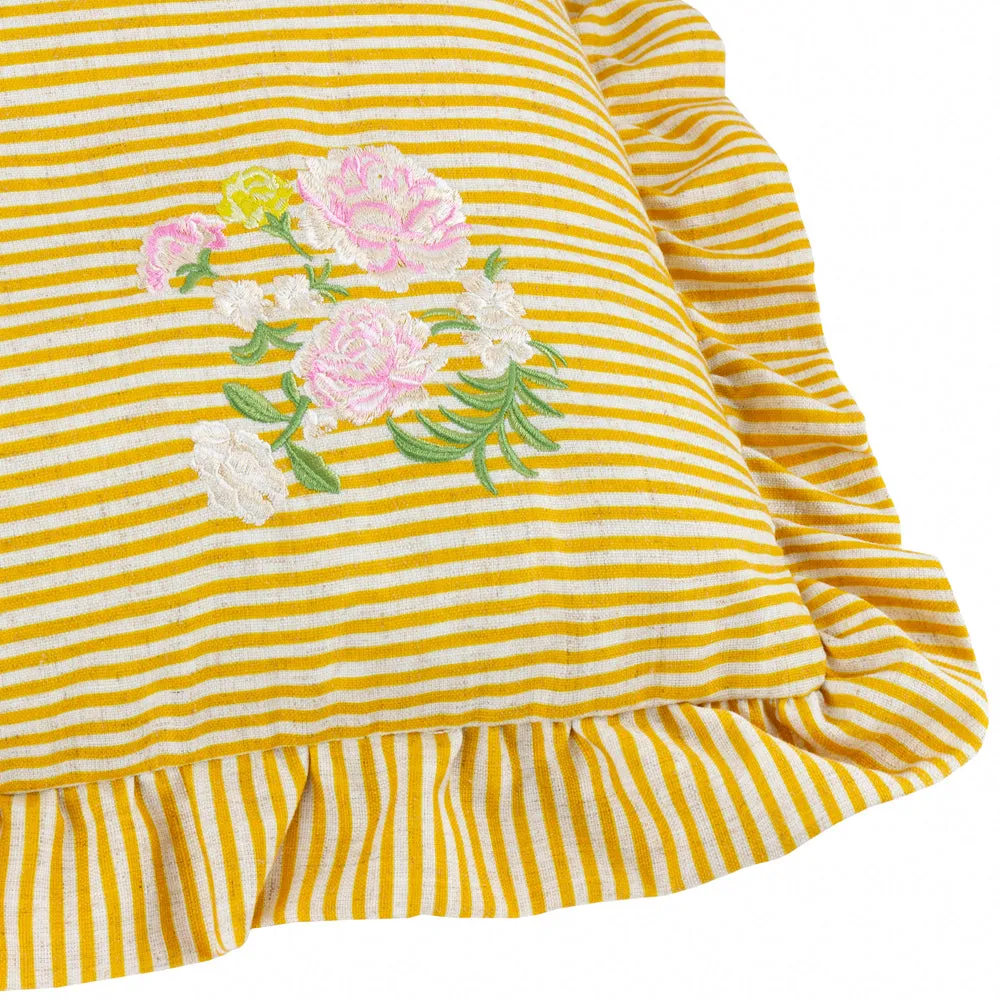 Martha Embroidered Ruffle Cushion Yellow