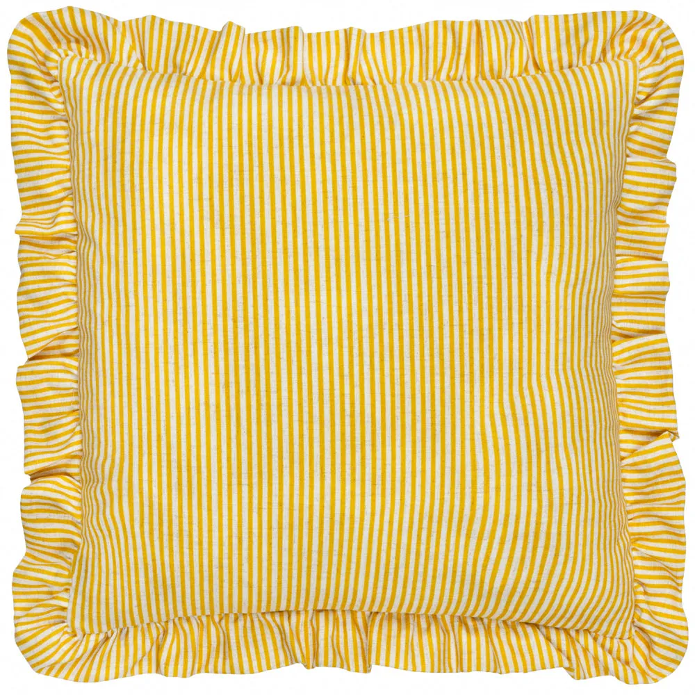 Martha Embroidered Ruffle Cushion Yellow