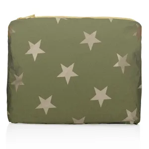 Medium Zipper Pack in Shimmer Olive Green with Multi Beige Stars