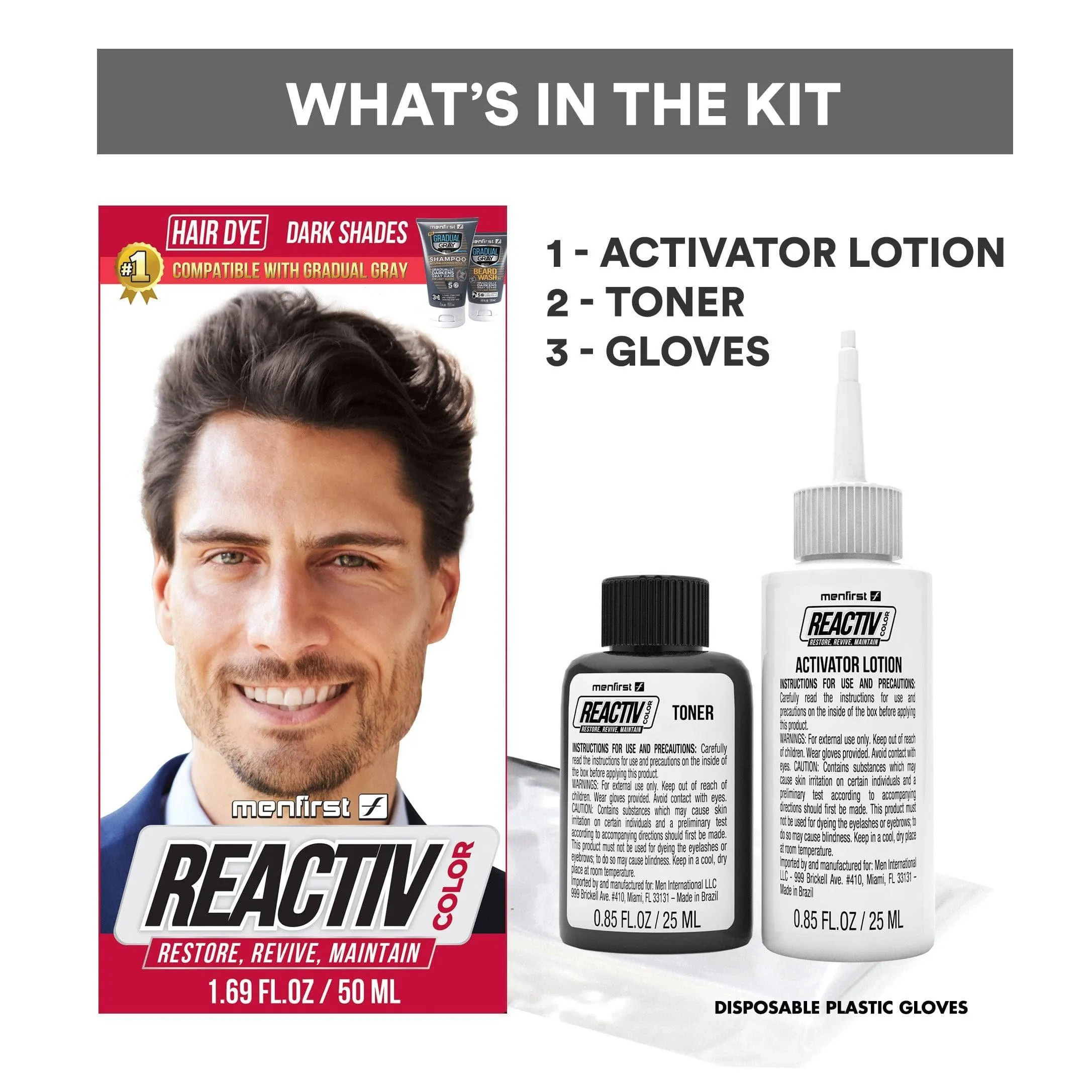 Menfirst - Reactiv Semi-Permanent Instant Hair Dye for Men - 3 Pack - 1.69 Oz Each