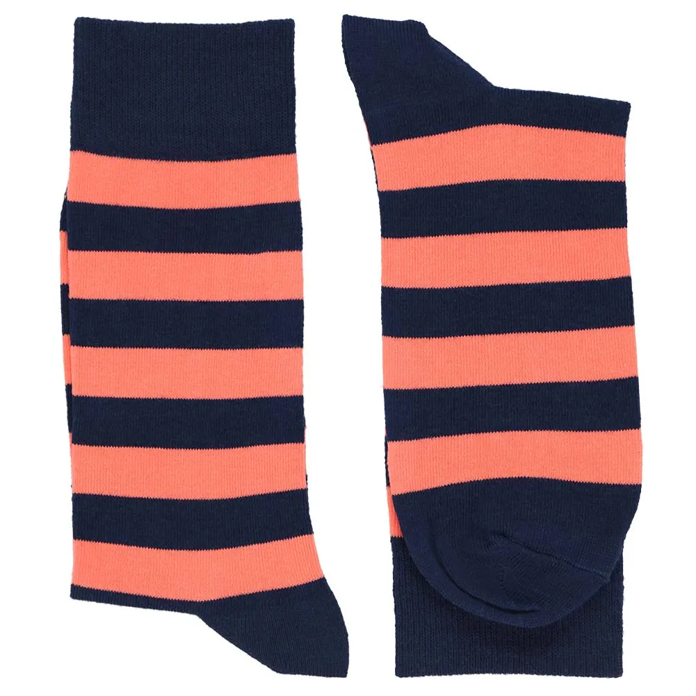 Men's Coral and Navy Blue Striped Socks