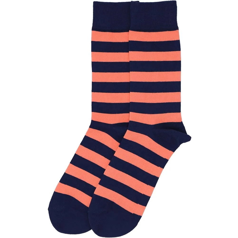Men's Coral and Navy Blue Striped Socks