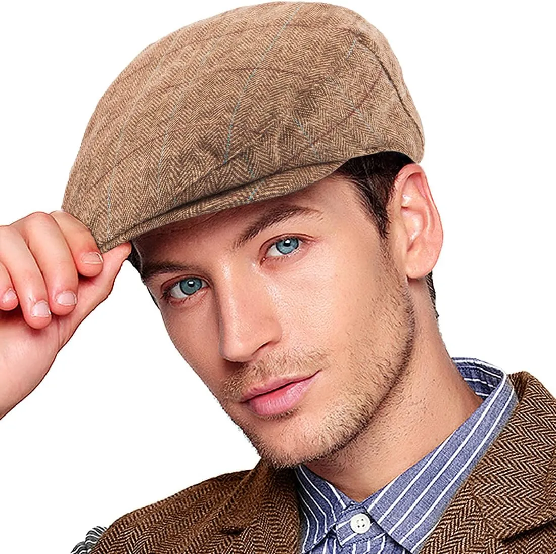 Men's Green Plaid Classic Wool Blend Tweed Flat Cap