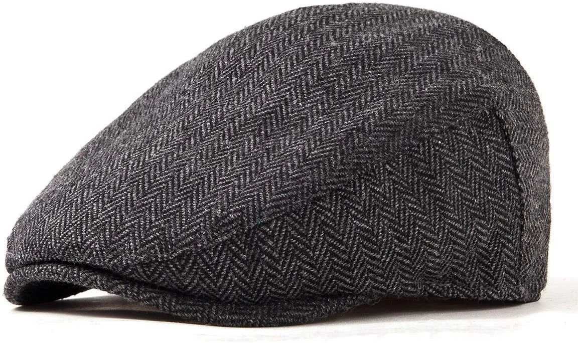 Men's Green Plaid Classic Wool Blend Tweed Flat Cap