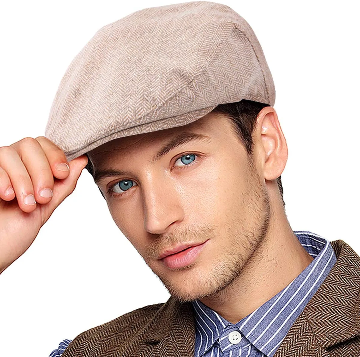 Men's Green Plaid Classic Wool Blend Tweed Flat Cap