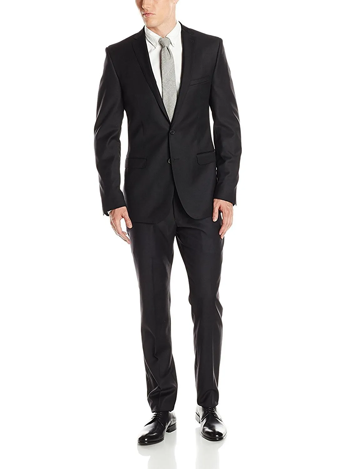 Men's Slim Fit 2-Piece Single Breasted Two Button Solid Wool Suit