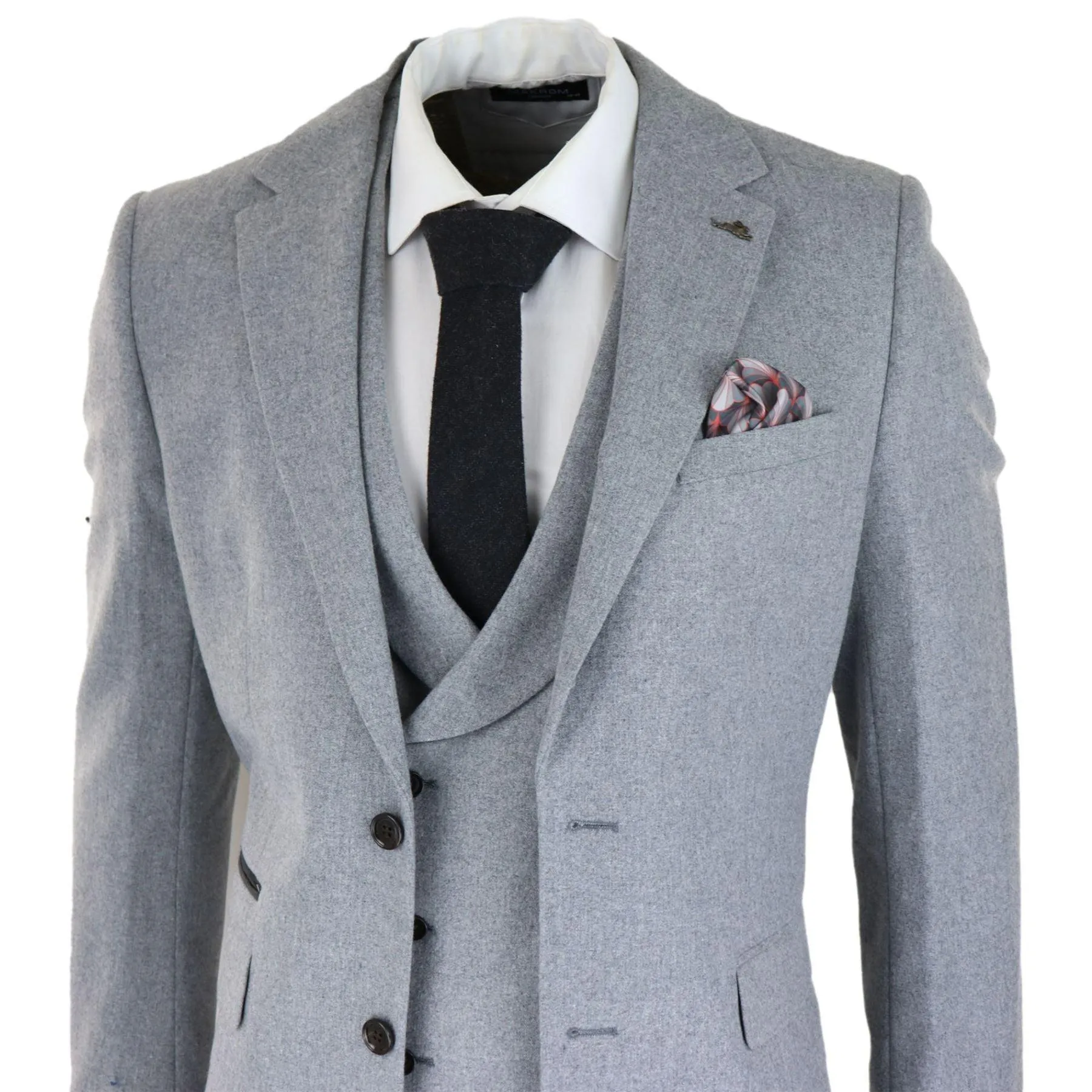 Mens Wool 3 Piece Grey Suit Double Breasted Waistcoat Wedding Party Vintage 1920s
