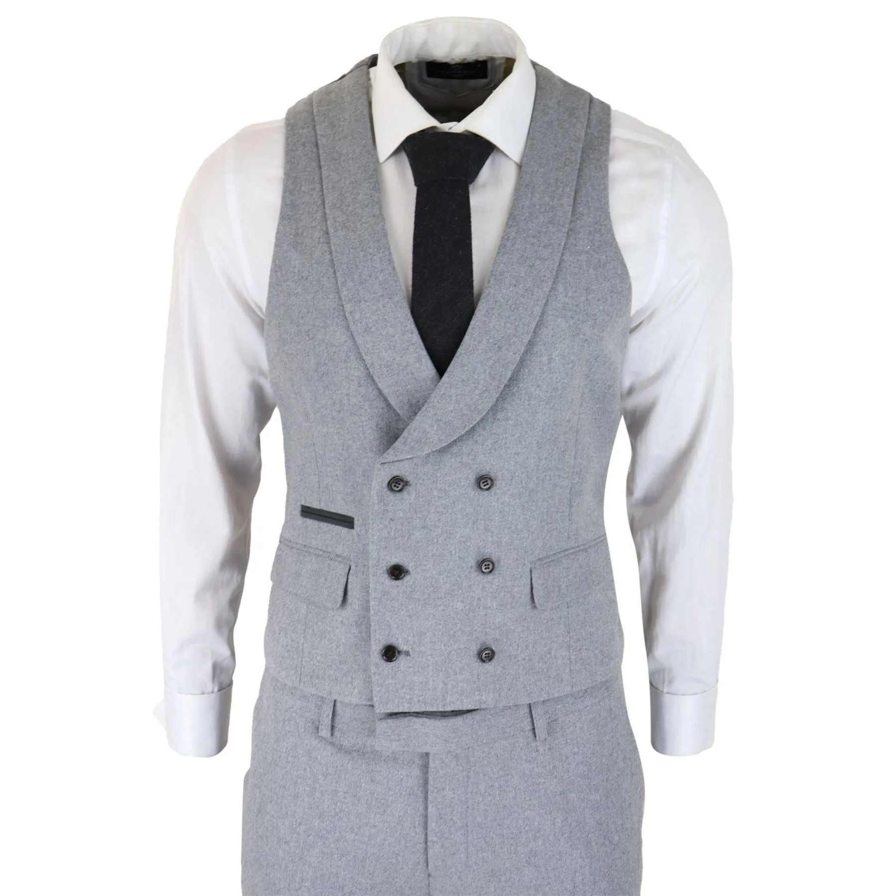 Mens Wool 3 Piece Grey Suit Double Breasted Waistcoat Wedding Party Vintage 1920s