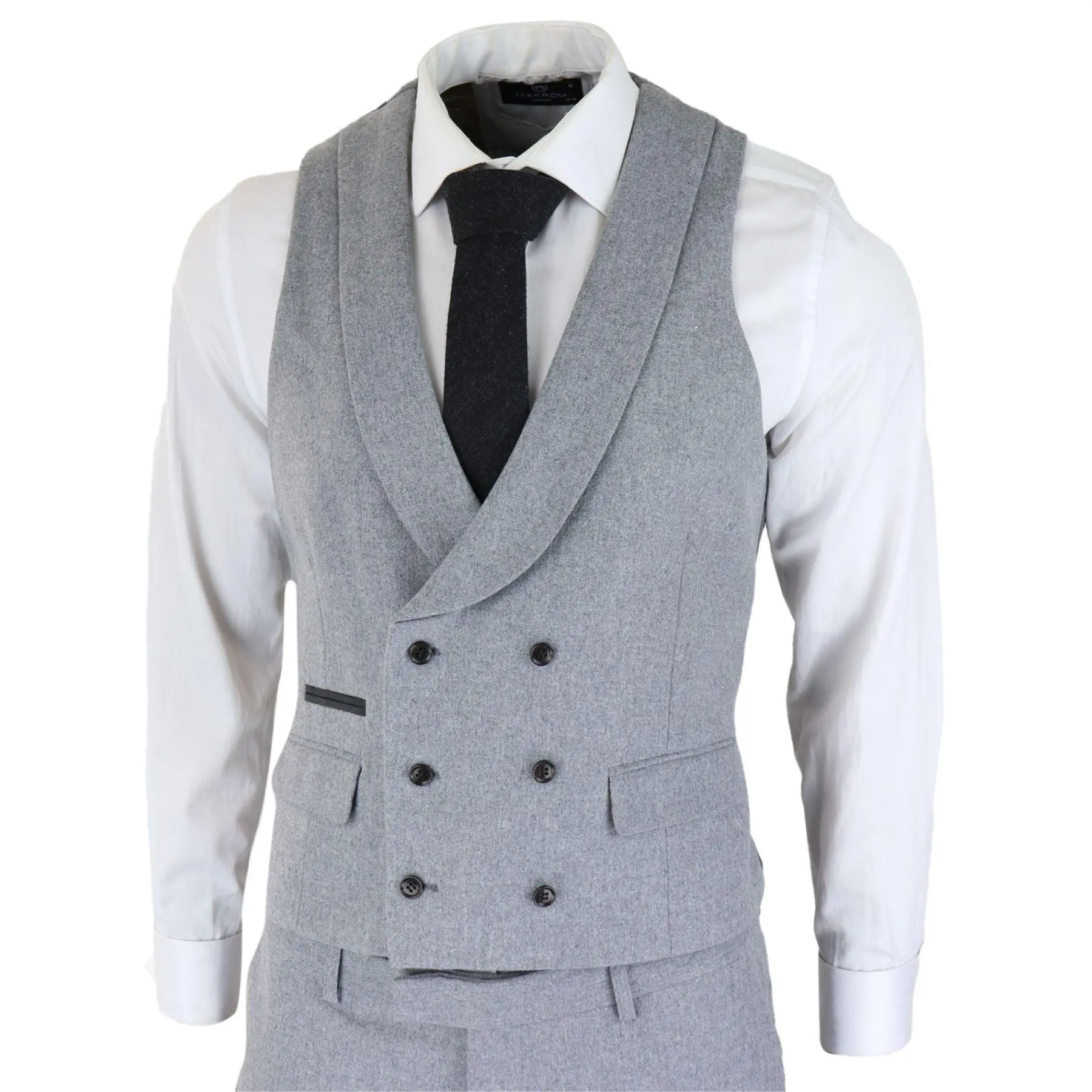 Mens Wool 3 Piece Grey Suit Double Breasted Waistcoat Wedding Party Vintage 1920s