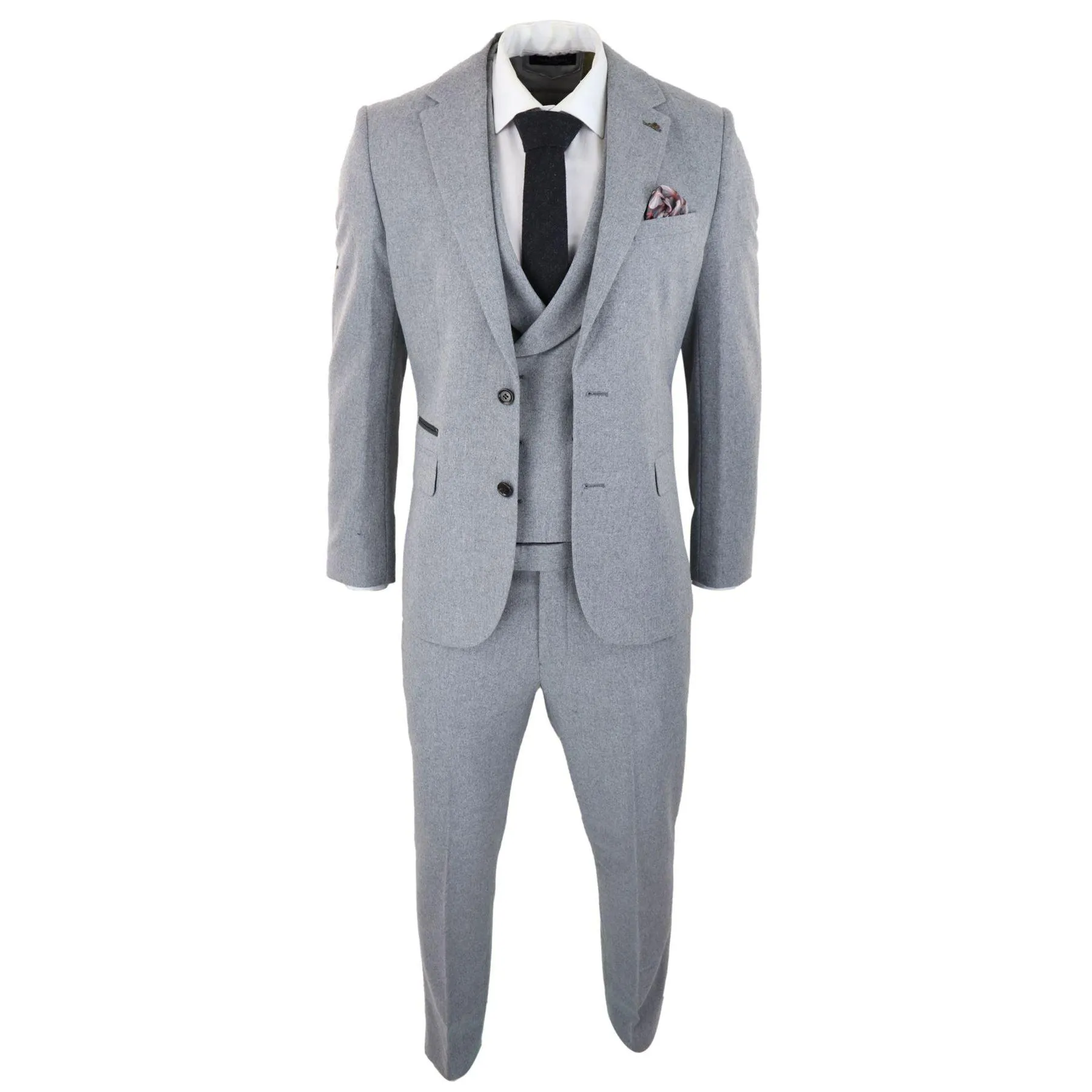 Mens Wool 3 Piece Grey Suit Double Breasted Waistcoat Wedding Party Vintage 1920s