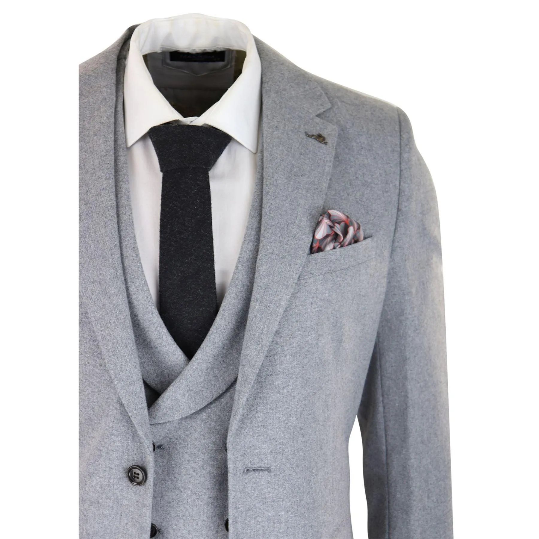 Mens Wool 3 Piece Grey Suit Double Breasted Waistcoat Wedding Party Vintage 1920s