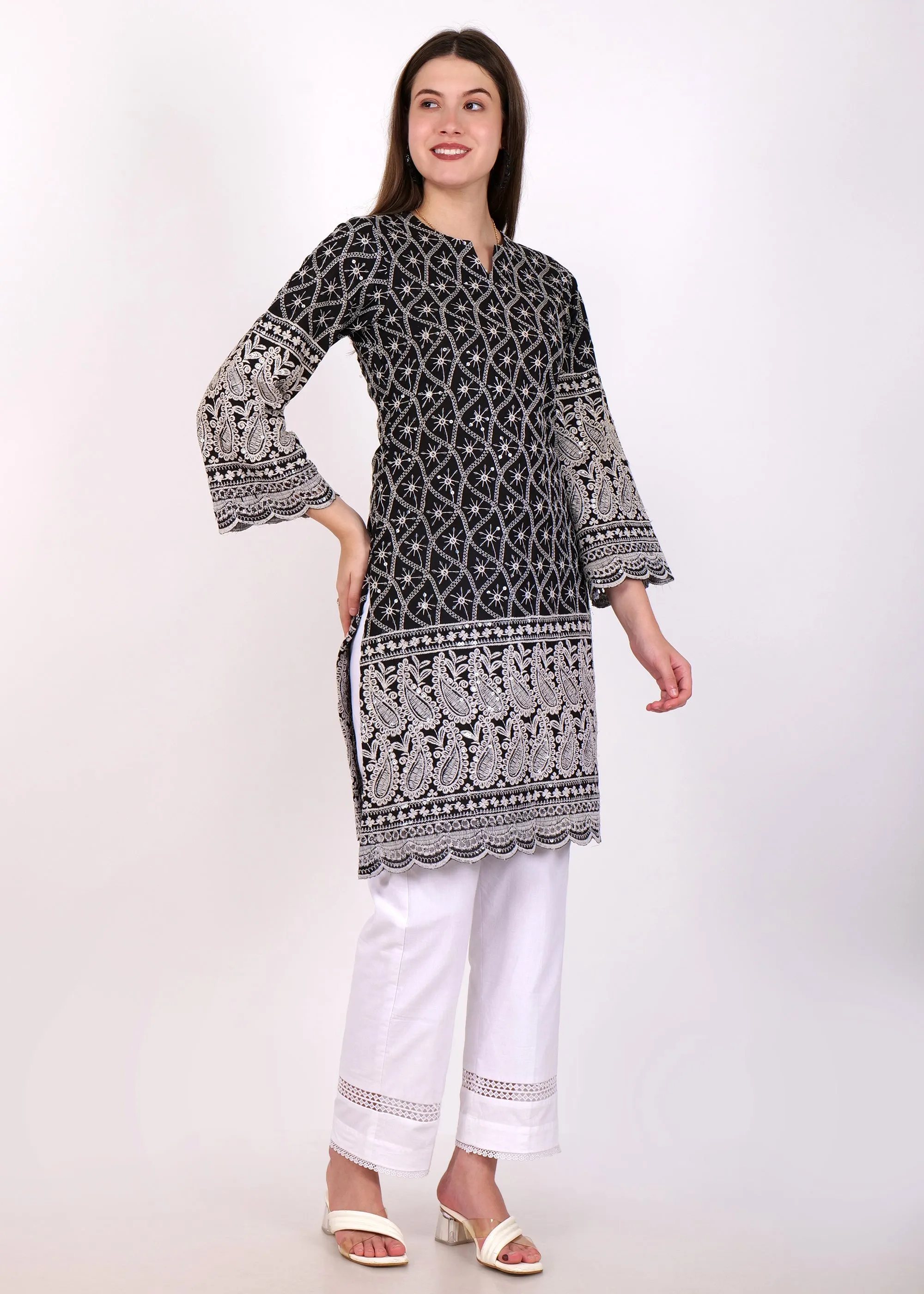 Midnight Black Paisley Embroidered Kurta Set