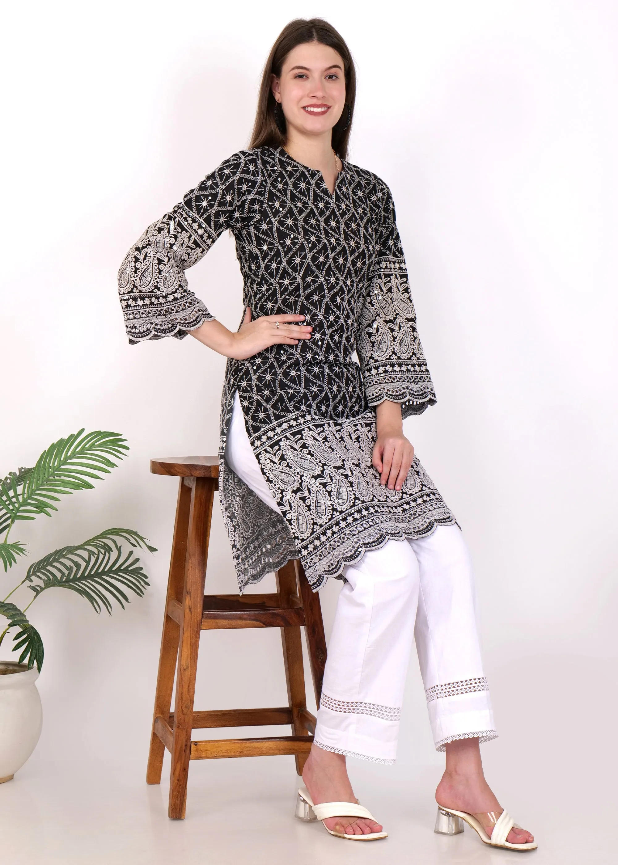 Midnight Black Paisley Embroidered Kurta Set