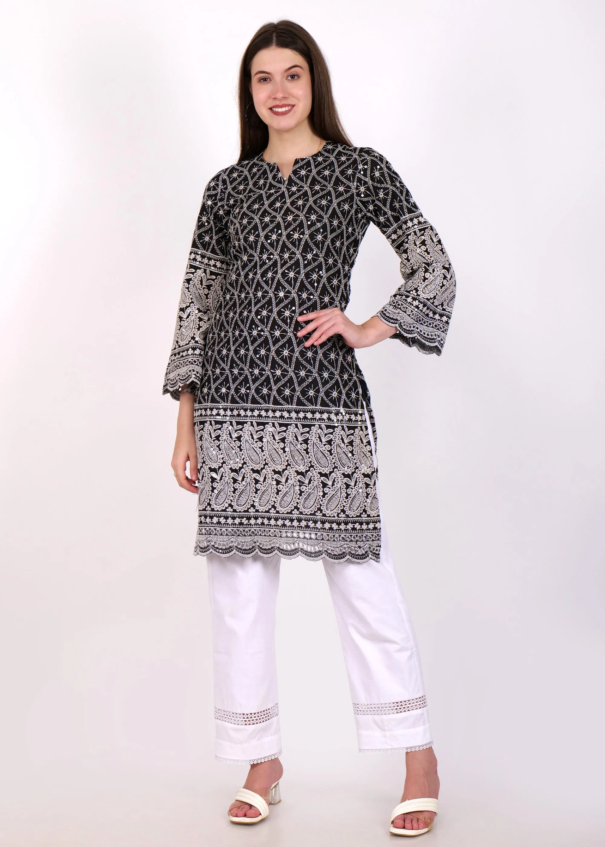 Midnight Black Paisley Embroidered Kurta Set