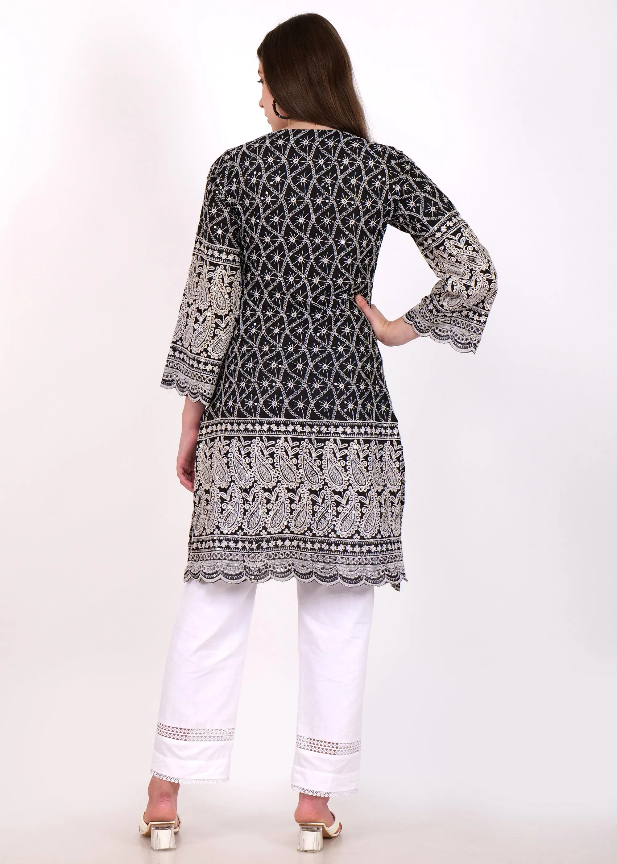 Midnight Black Paisley Embroidered Kurta Set