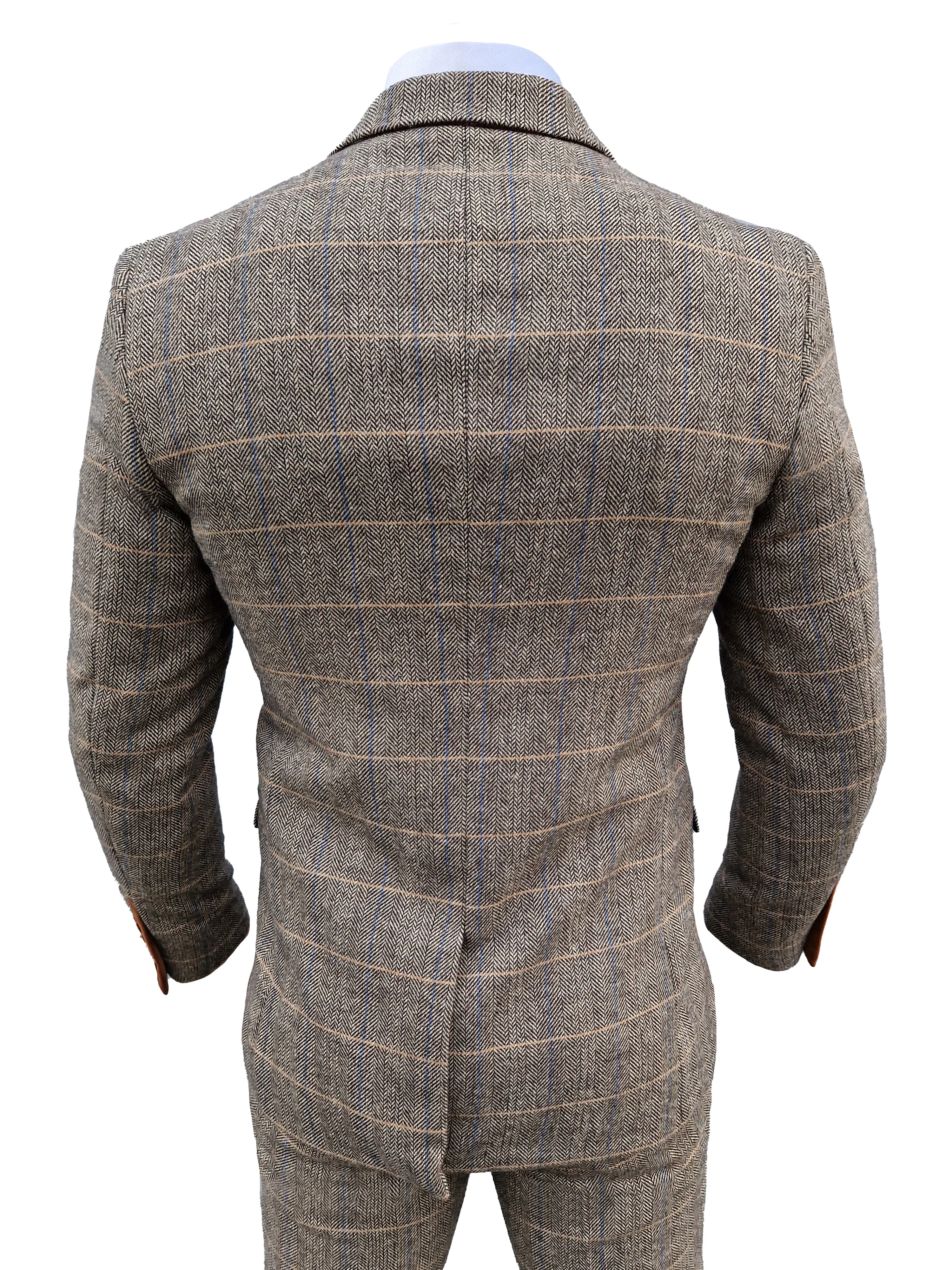 Mix and match - 3-piece Men's Suit Herringbone Brown/Navy