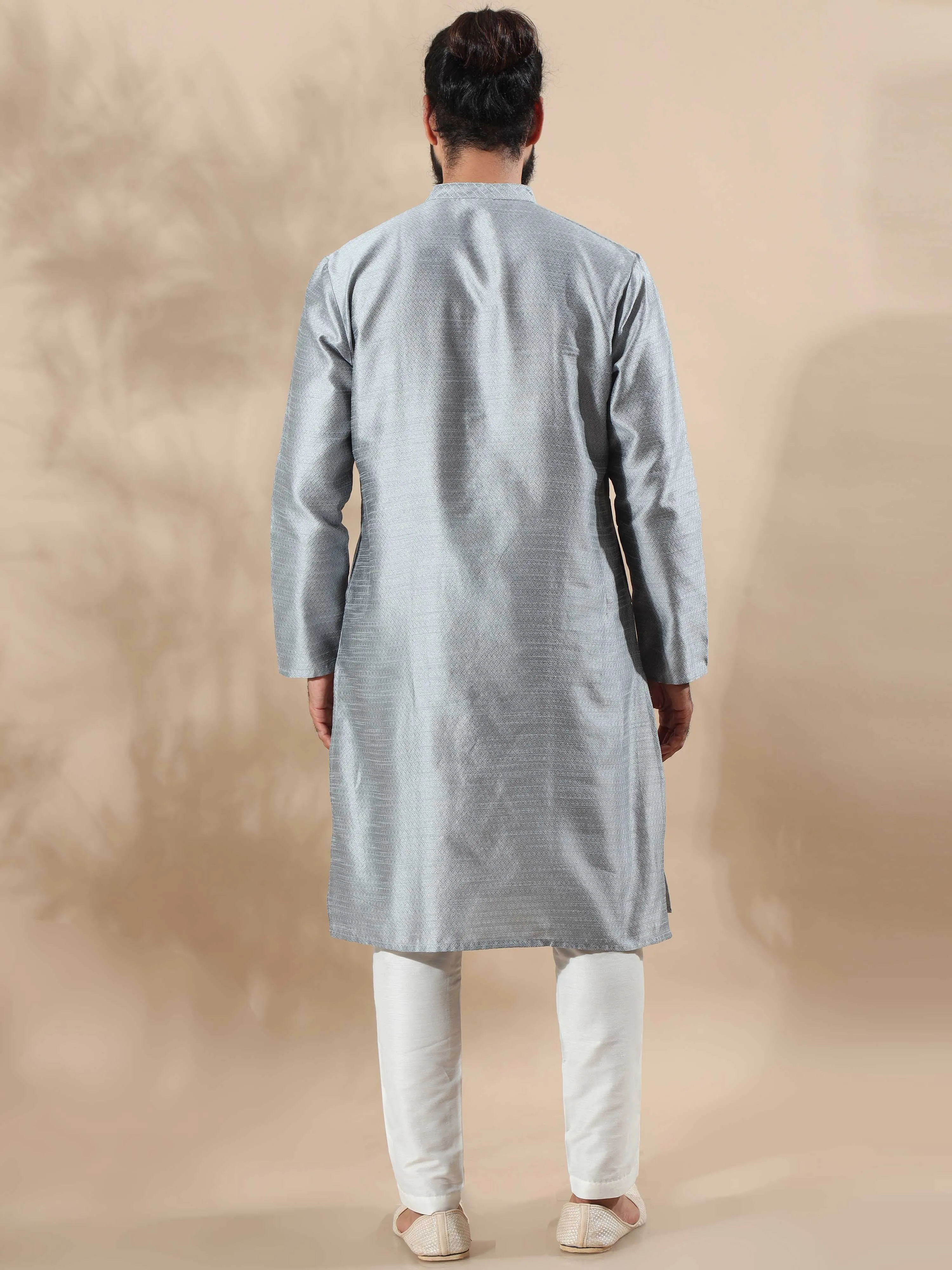 Moon Grey Embroidered Long Kurta