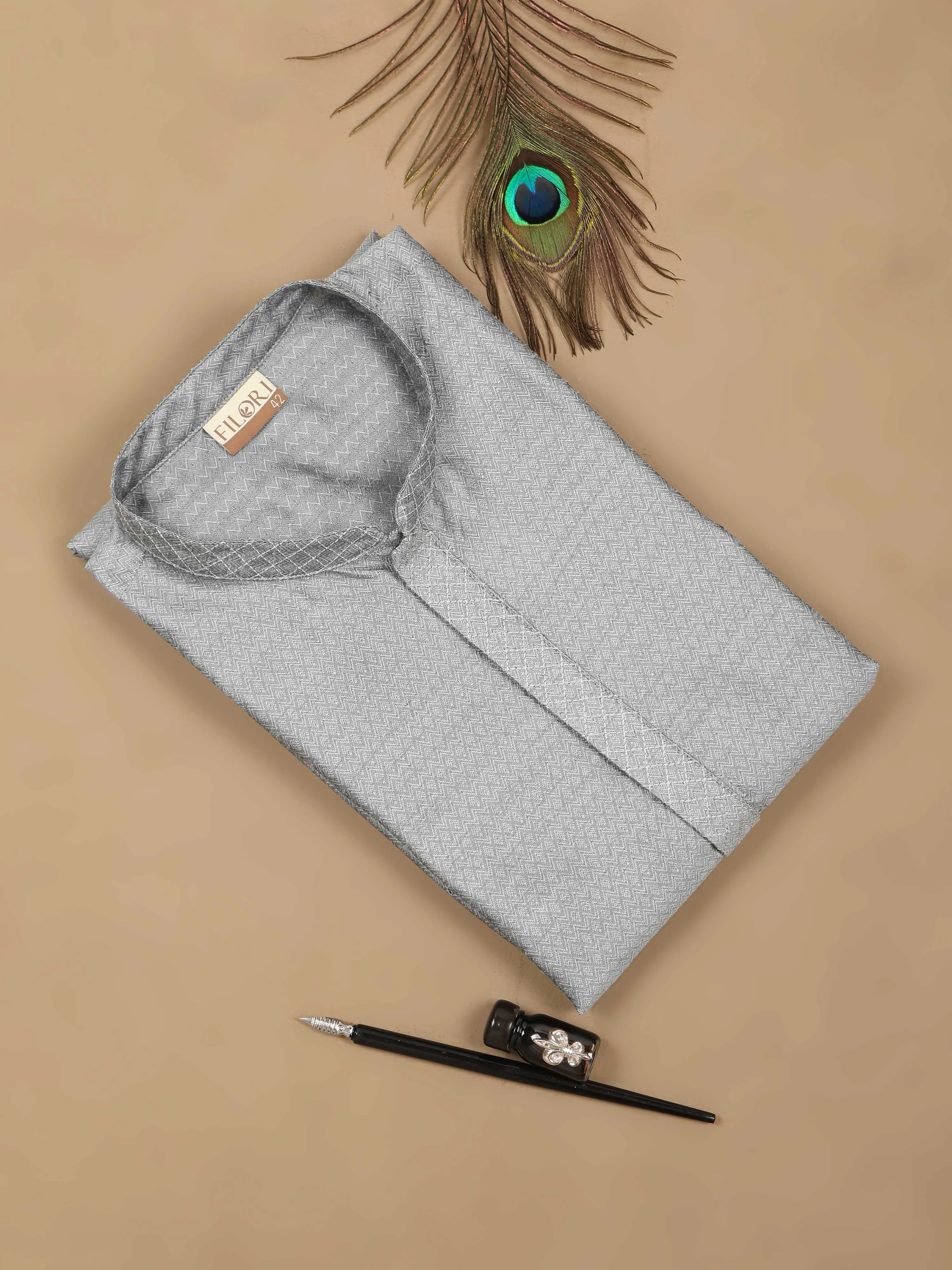 Moon Grey Embroidered Long Kurta