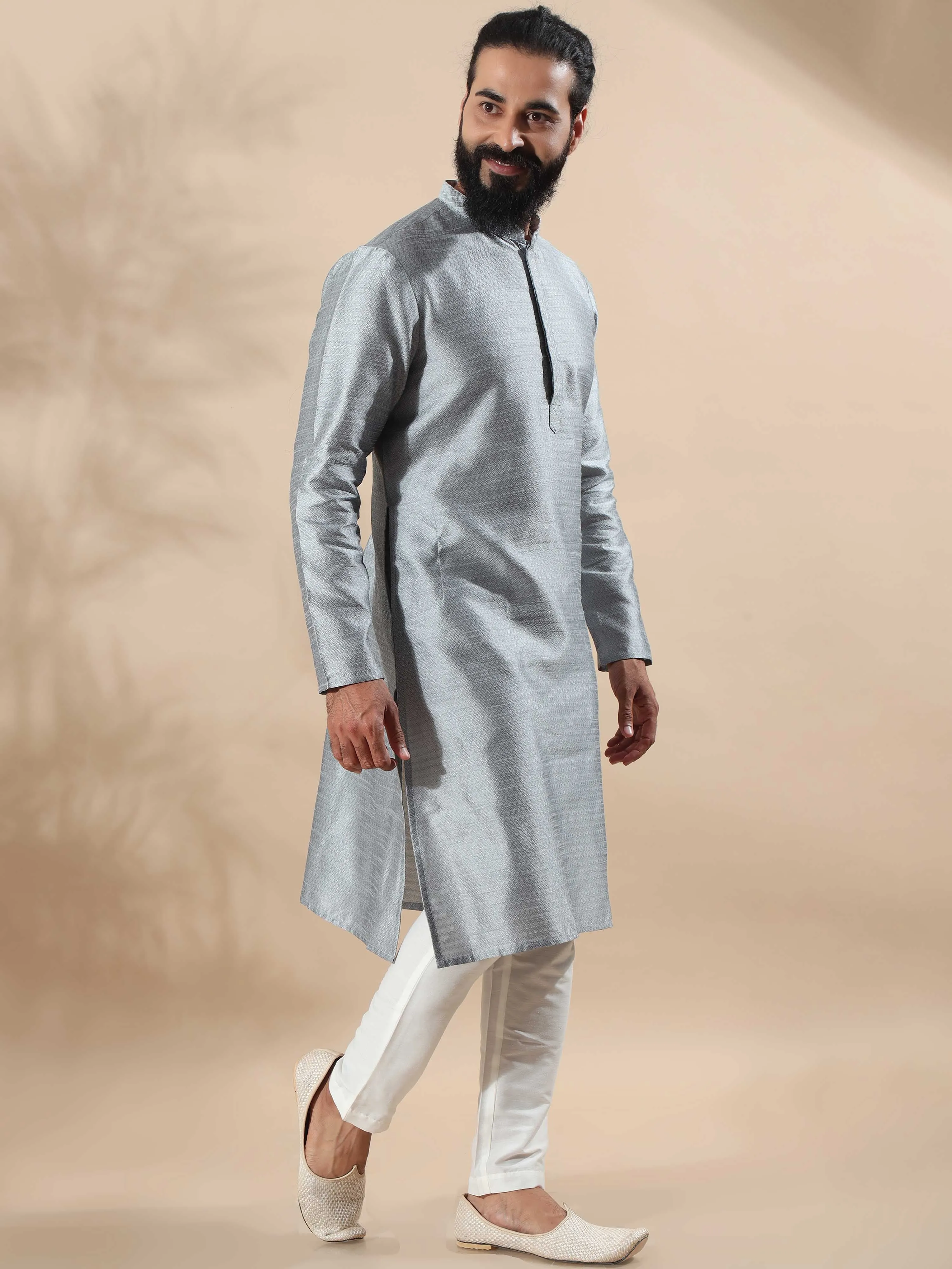 Moon Grey Embroidered Long Kurta