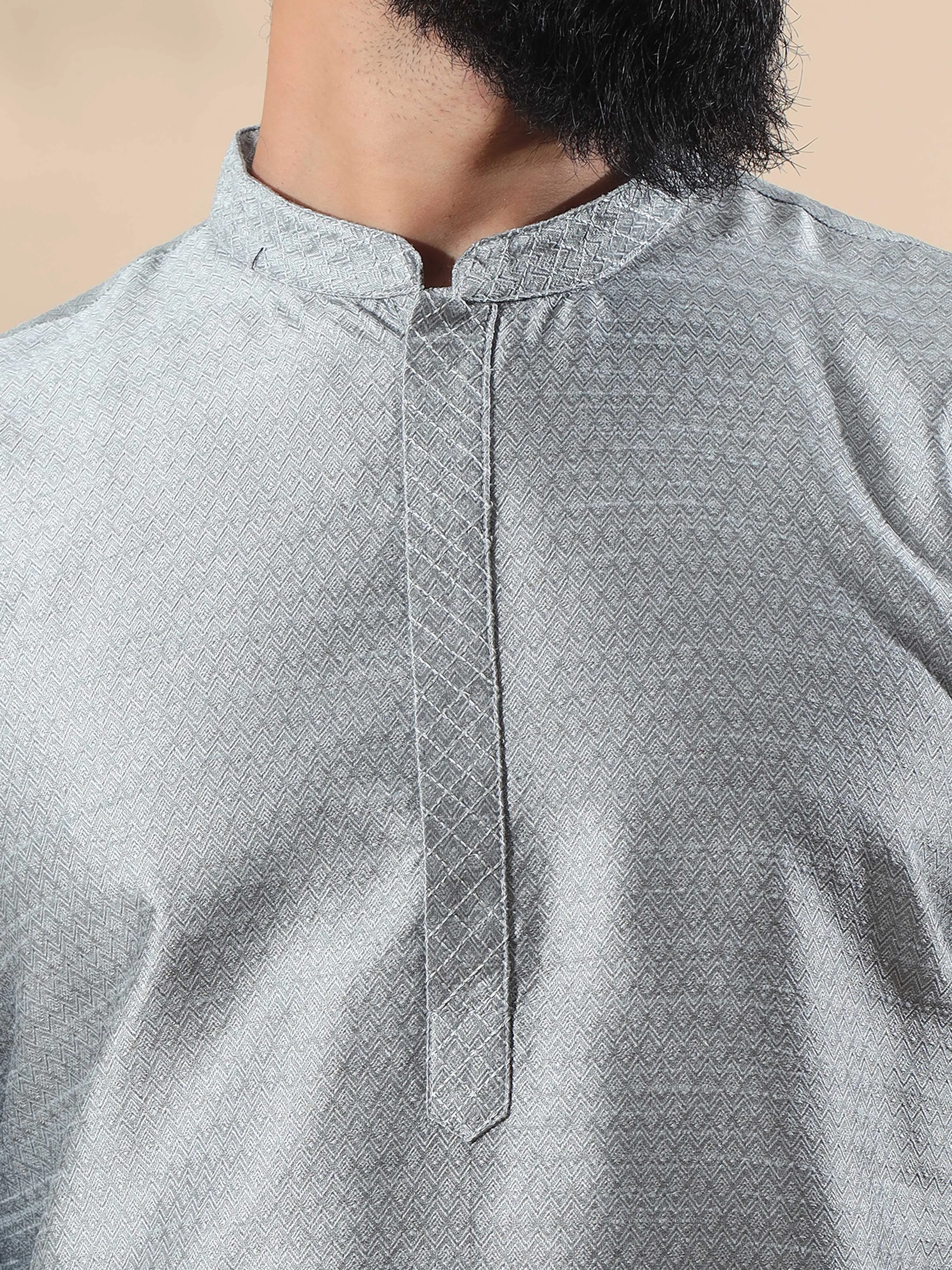 Moon Grey Embroidered Long Kurta