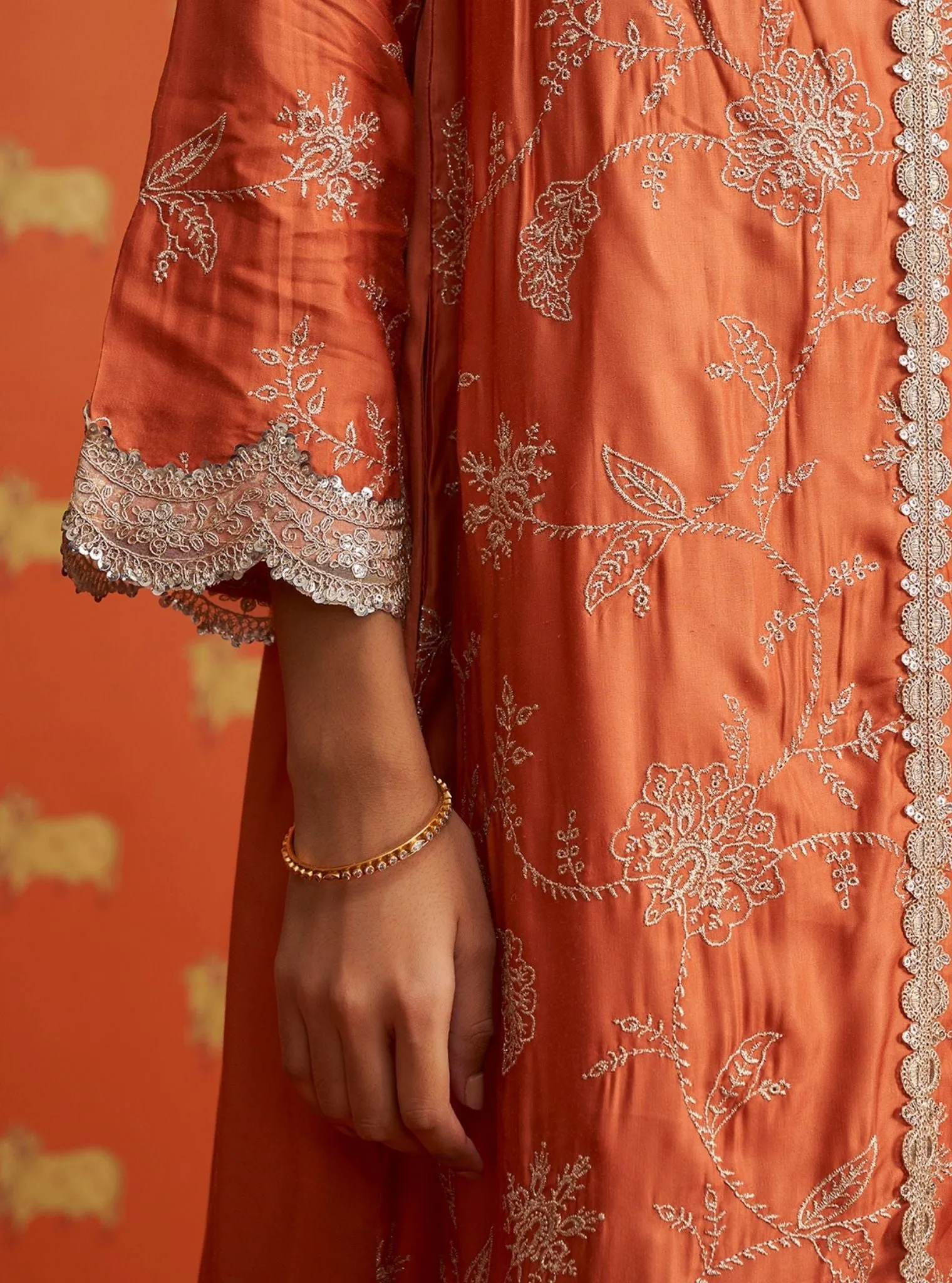Mulmul Cupro Satin Yihwa Burnt Orange Kurta With Mulmul Cupro Satin Yihwa Burnt Orange Dhoti Pant