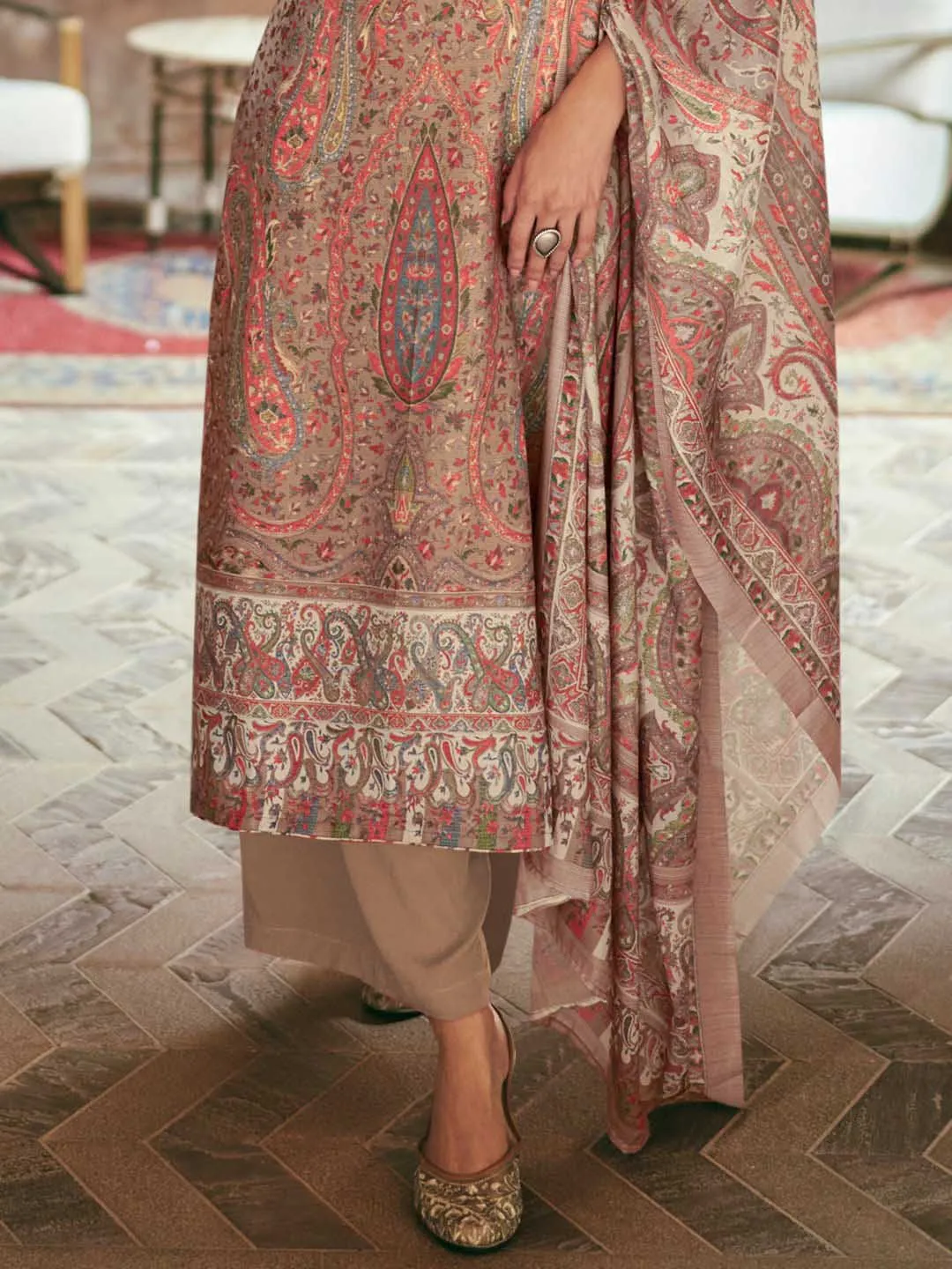 Mumtaz Arts Pure Lawn Cotton Brown Unstitched Suit Dress Material