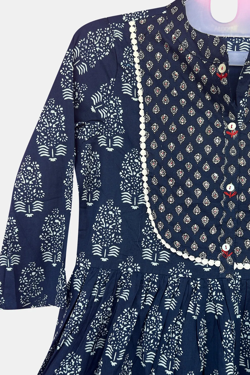 Mythri Office Wear Mandarian Collar Cotton Women's Kurthi with 3/4th Sleeves  - Blue - KU21