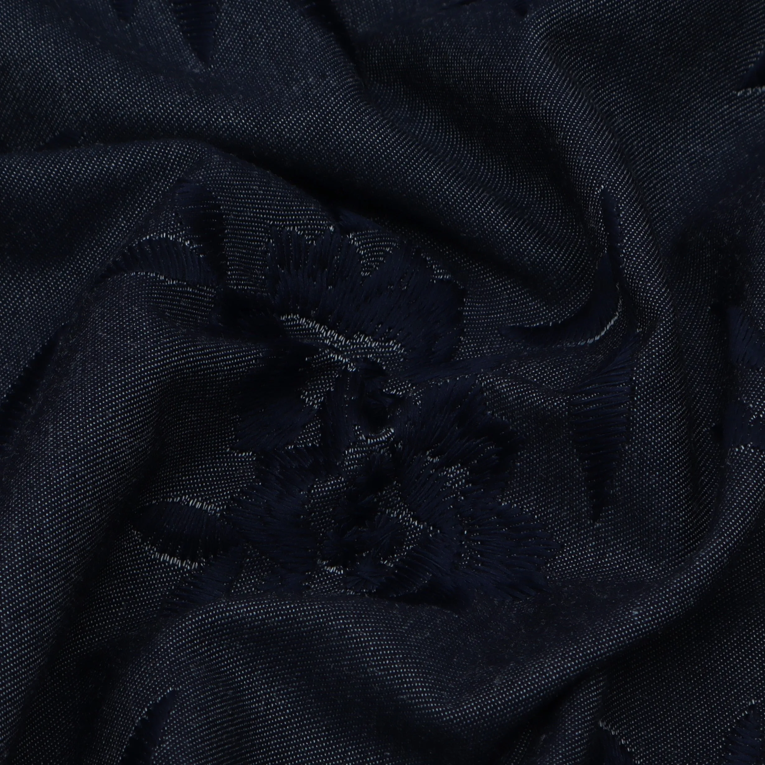 Navy Blue Color Denim Embroidery Heavy Fabric