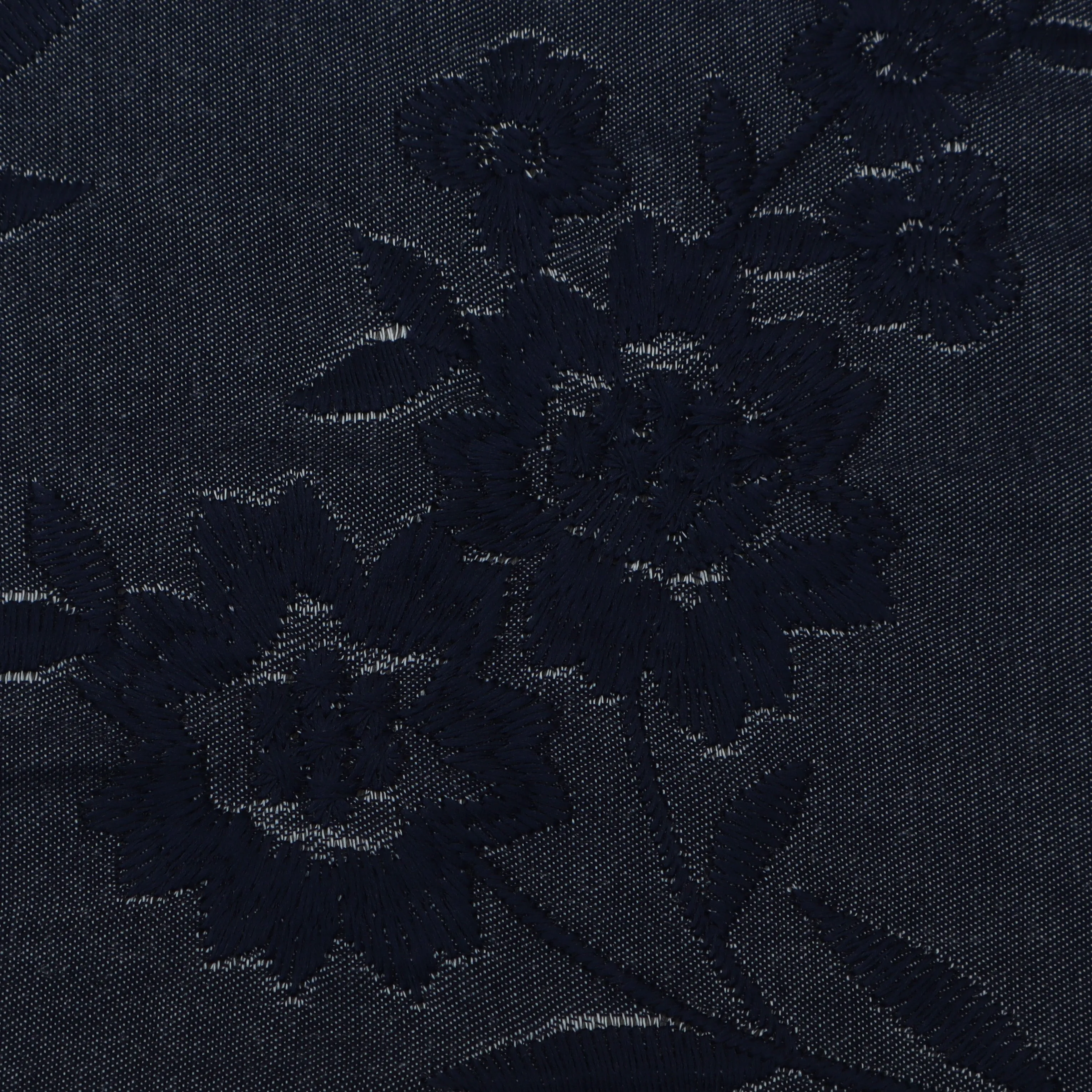Navy Blue Color Denim Embroidery Heavy Fabric
