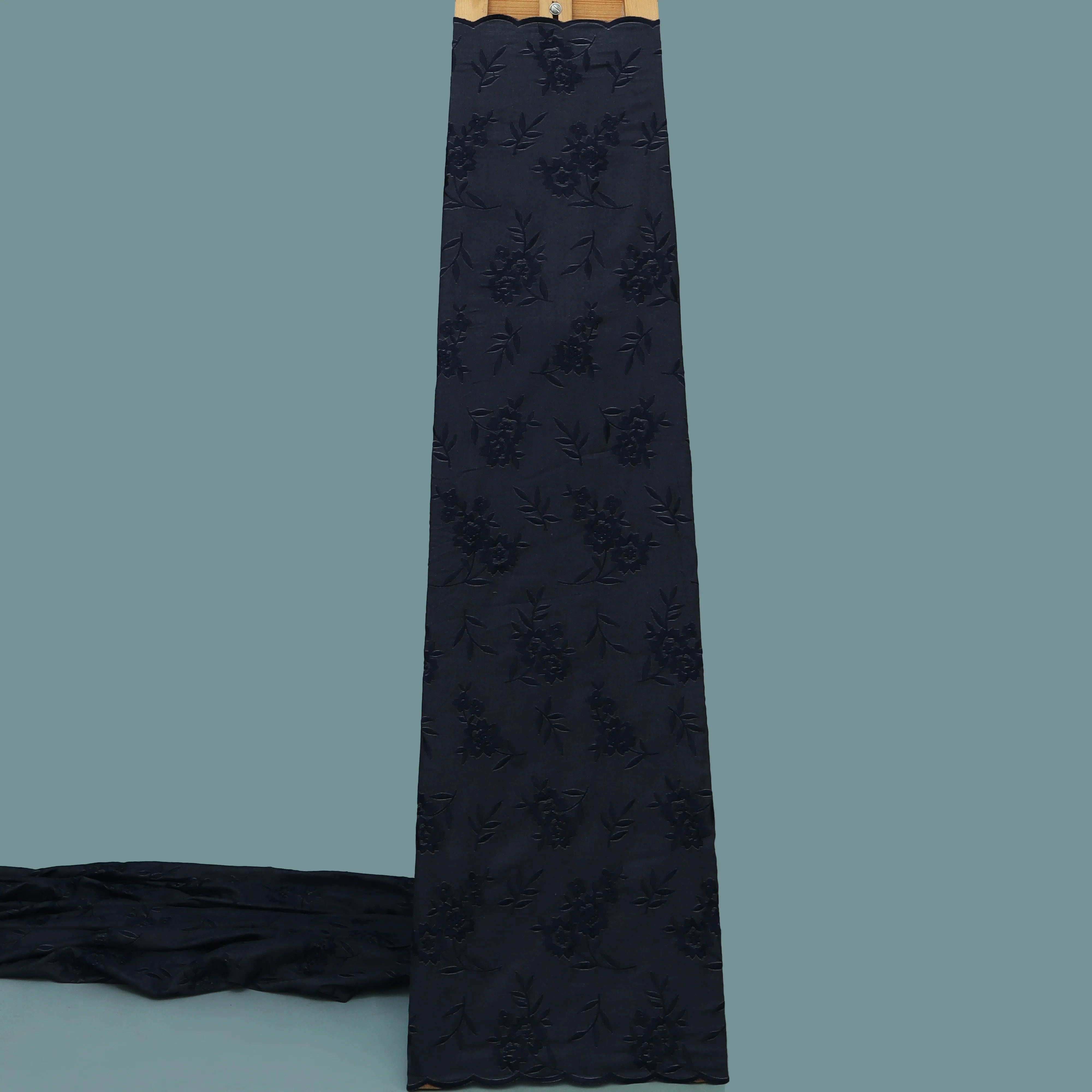 Navy Blue Color Denim Embroidery Heavy Fabric