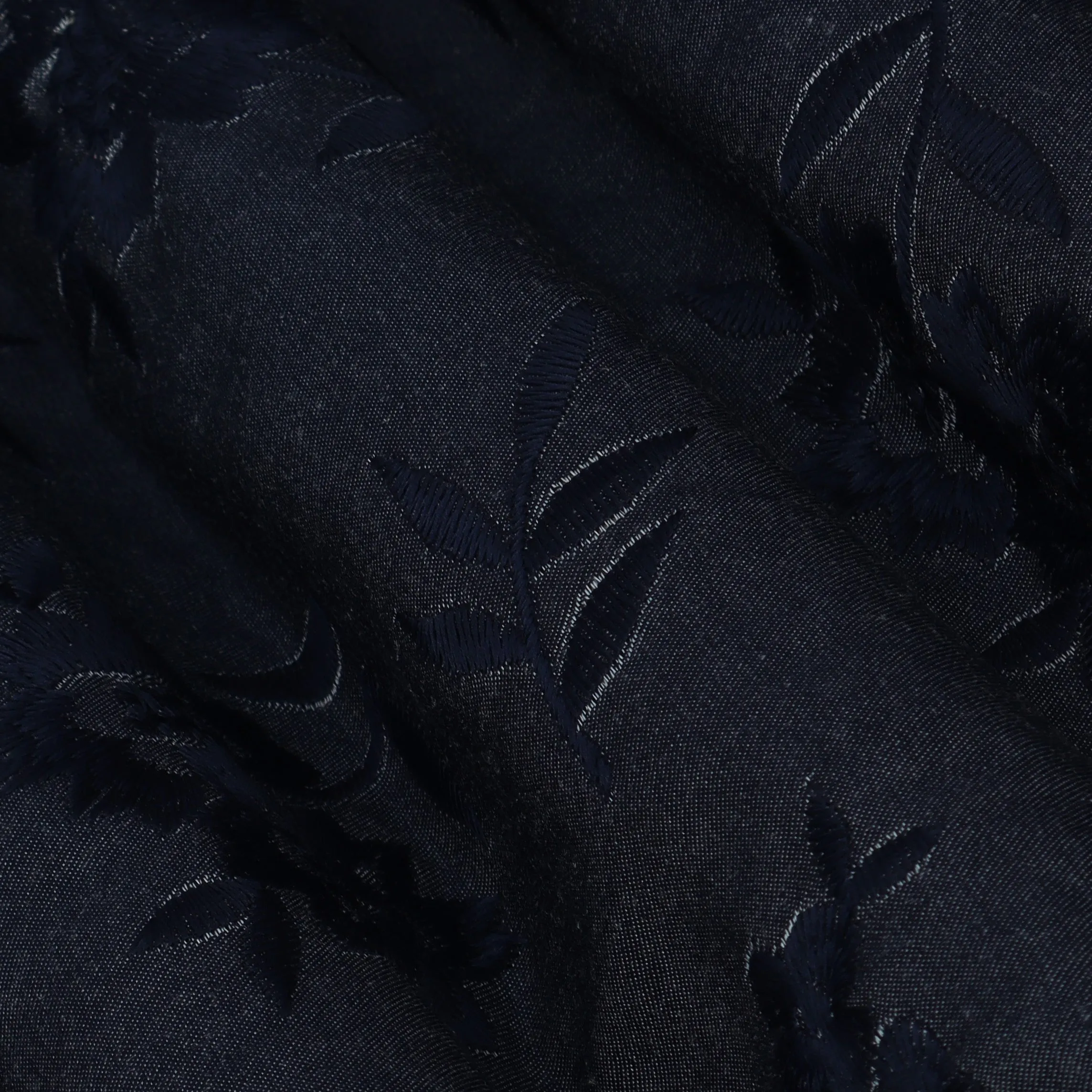 Navy Blue Color Denim Embroidery Heavy Fabric