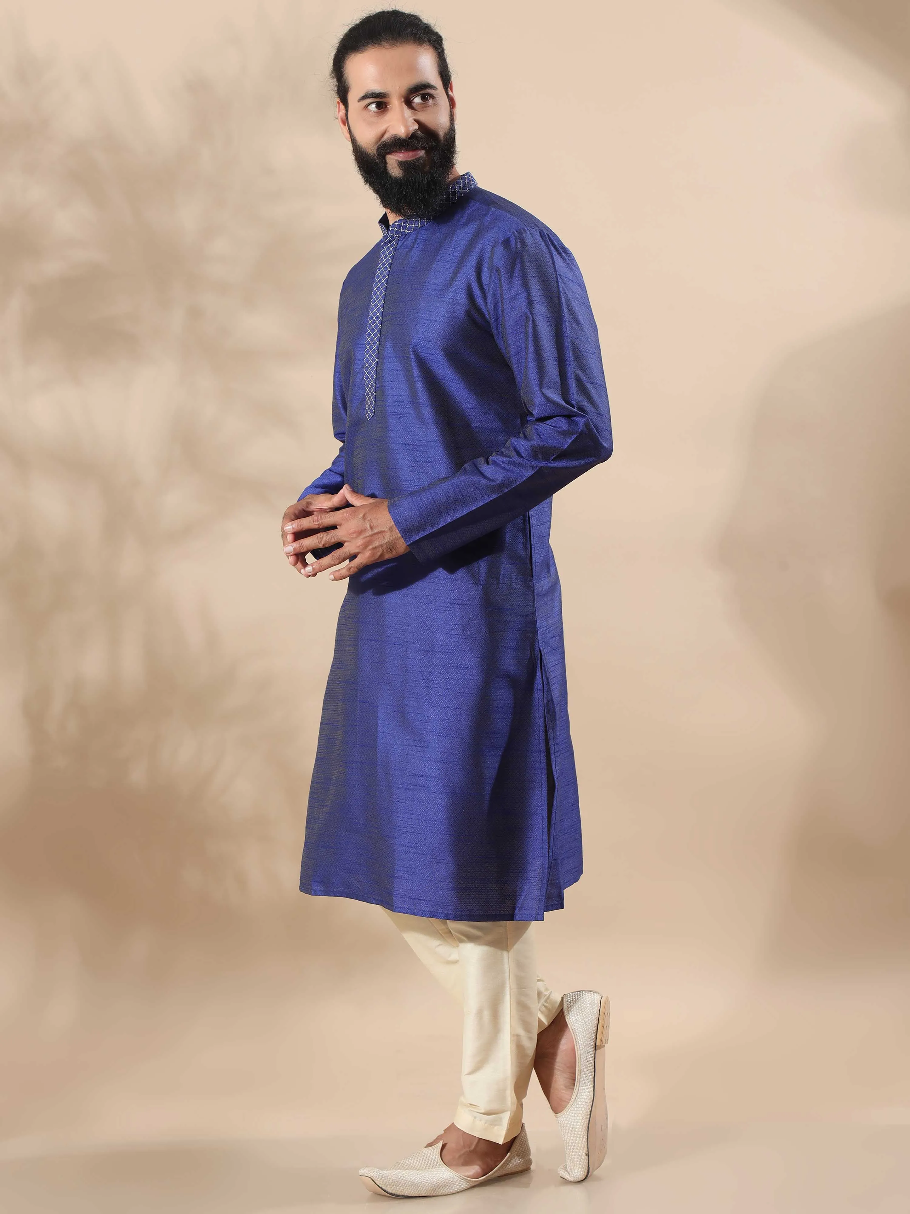 Navy Blue Embroidered Long Kurta