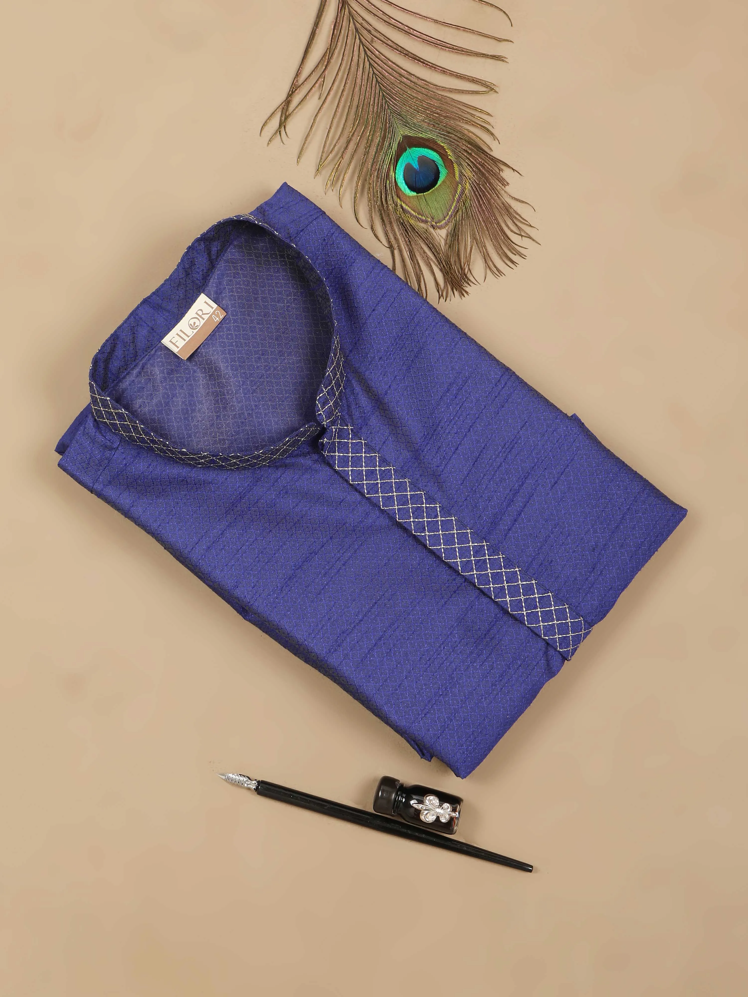Navy Blue Embroidered Long Kurta