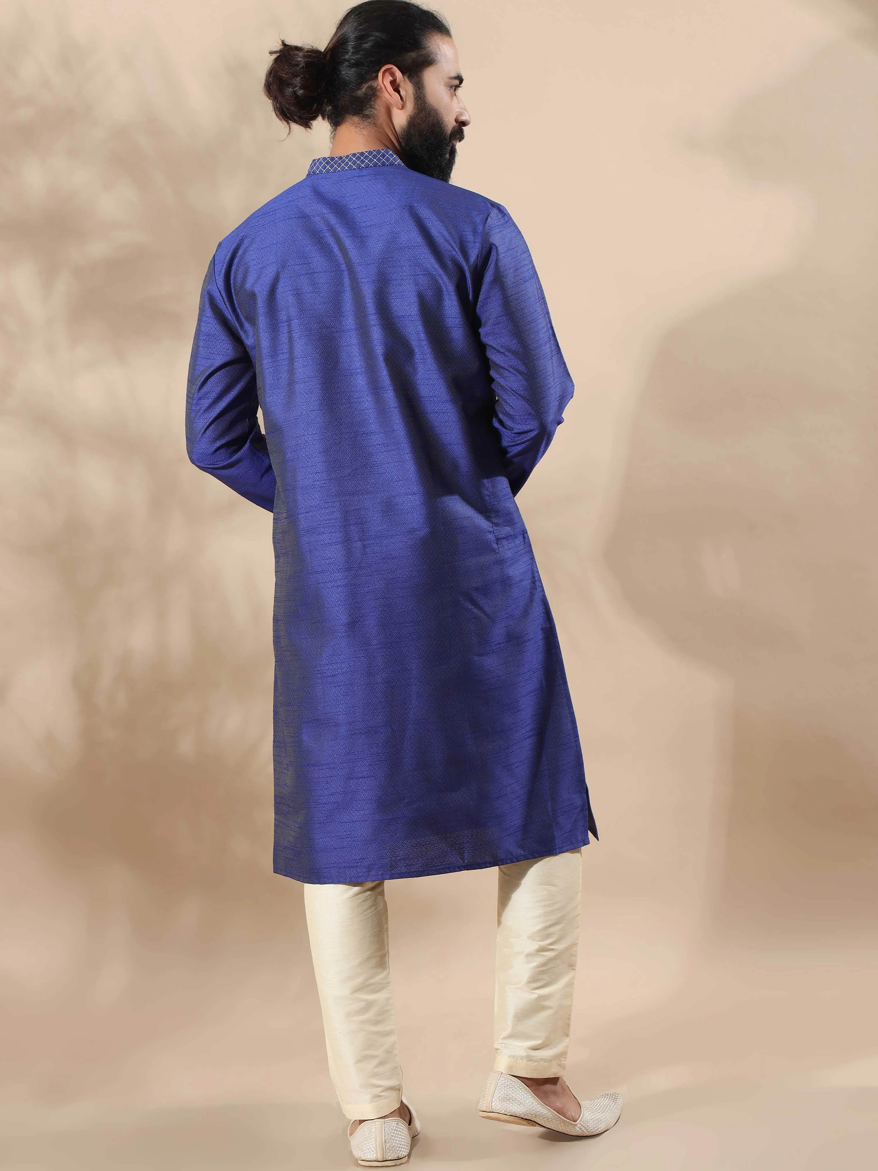 Navy Blue Embroidered Long Kurta