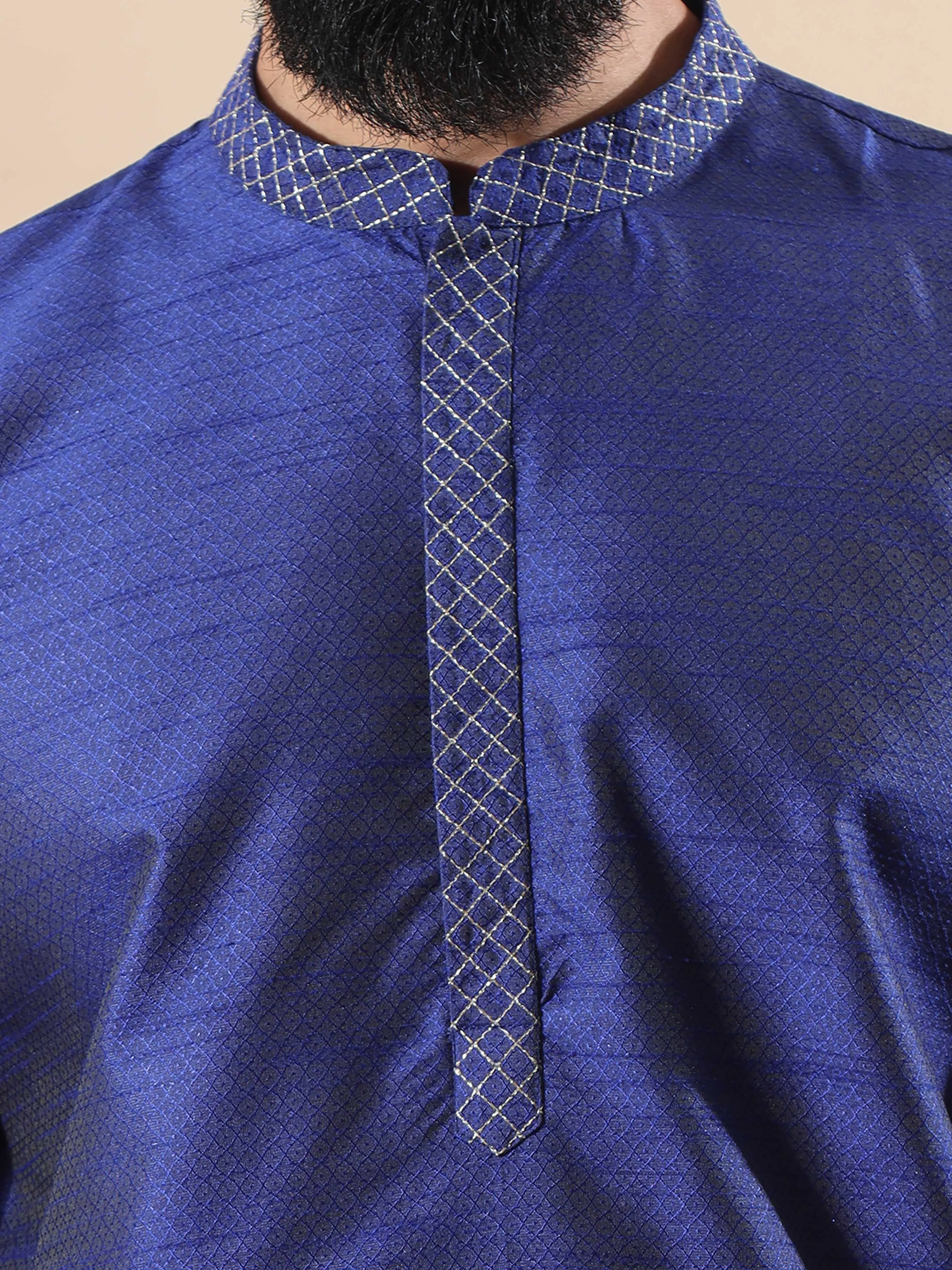 Navy Blue Embroidered Long Kurta