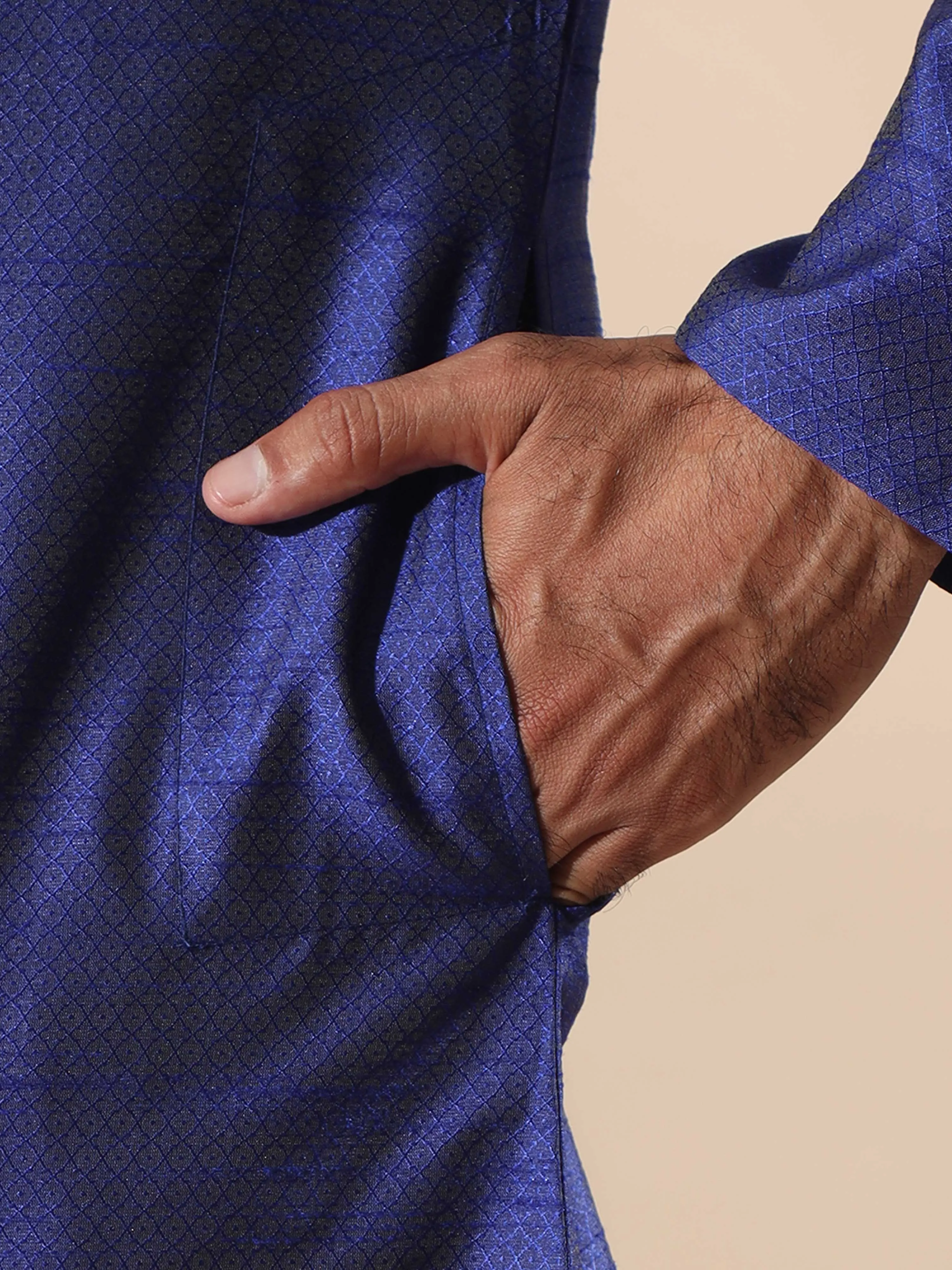 Navy Blue Embroidered Long Kurta