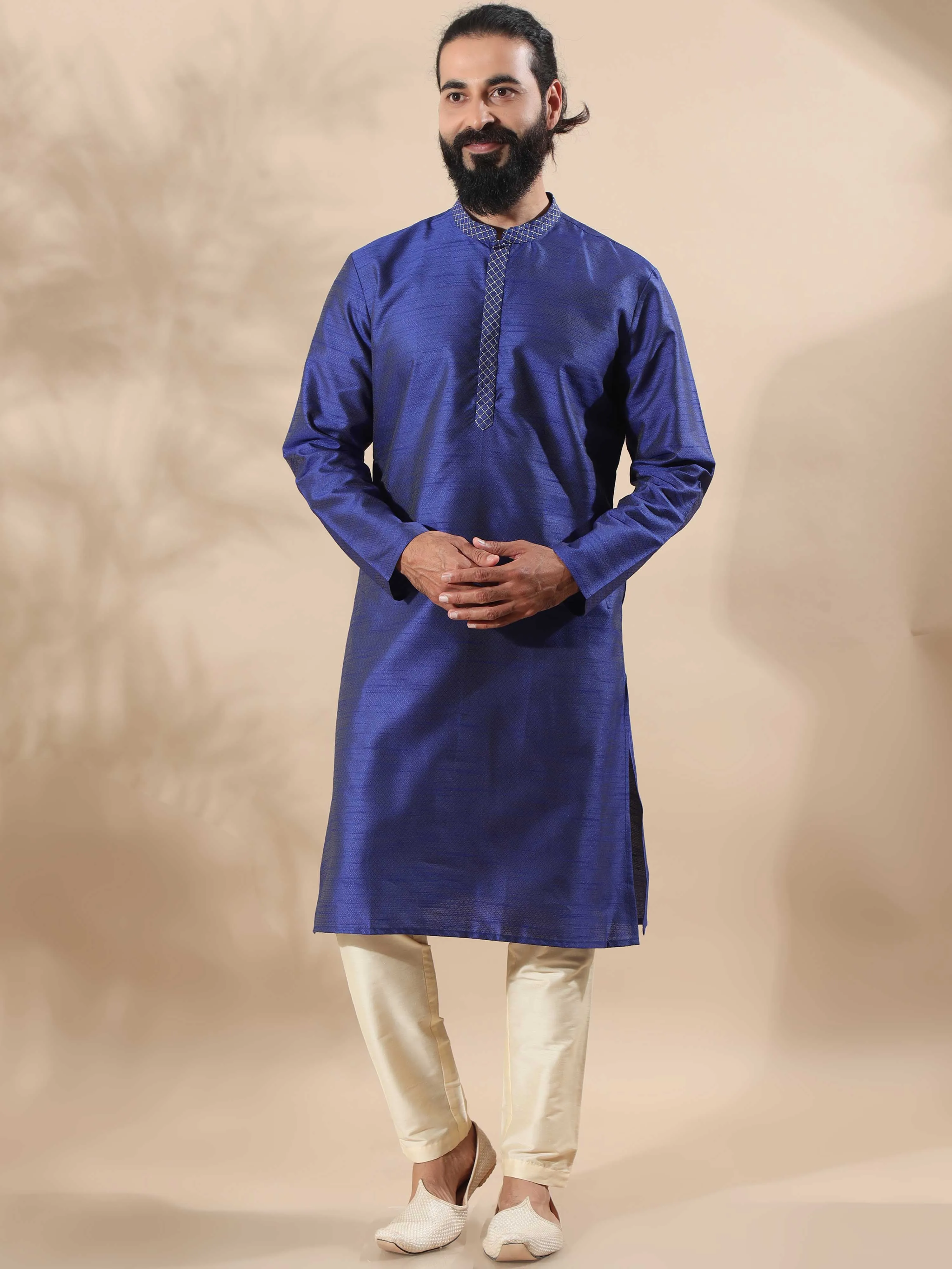 Navy Blue Embroidered Long Kurta