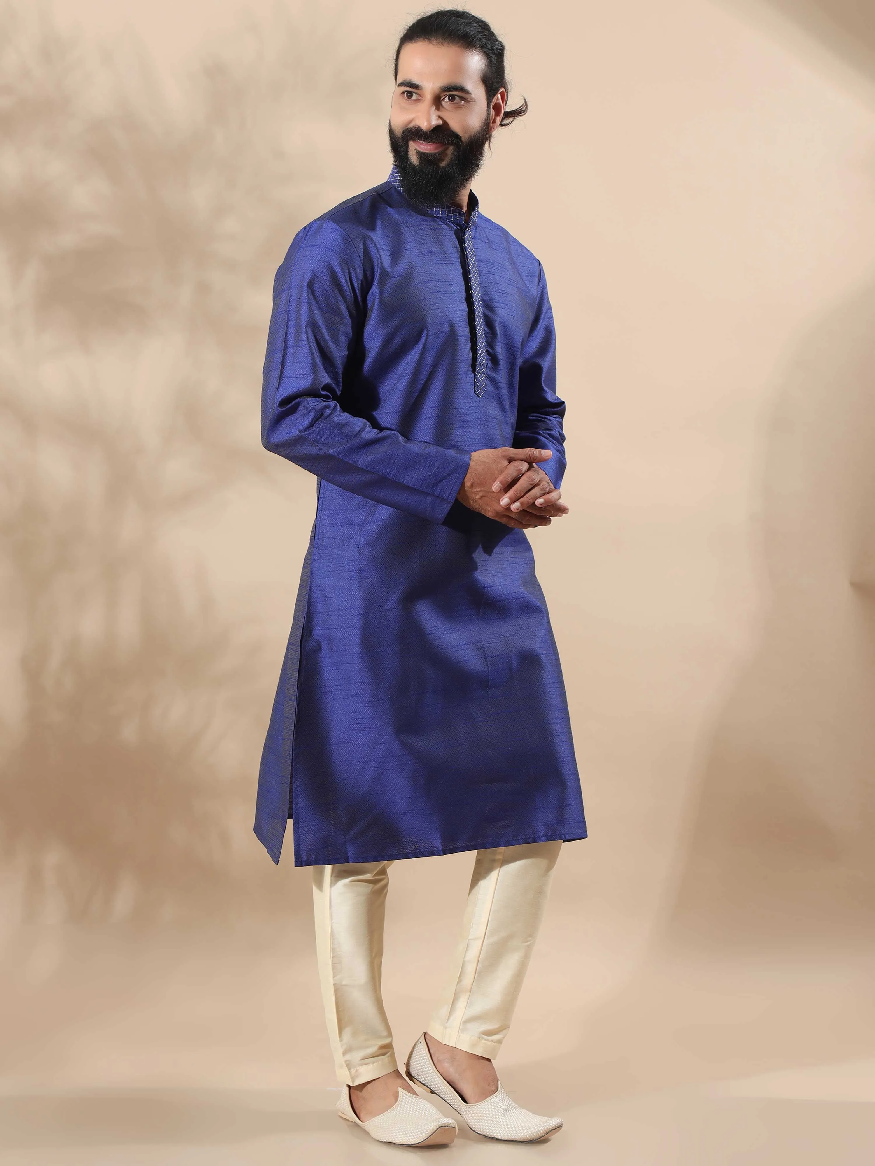 Navy Blue Embroidered Long Kurta