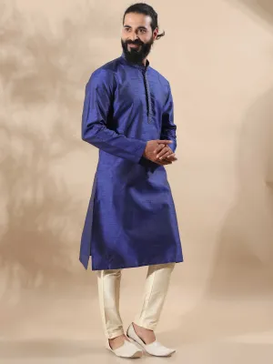 Navy Blue Embroidered Long Kurta