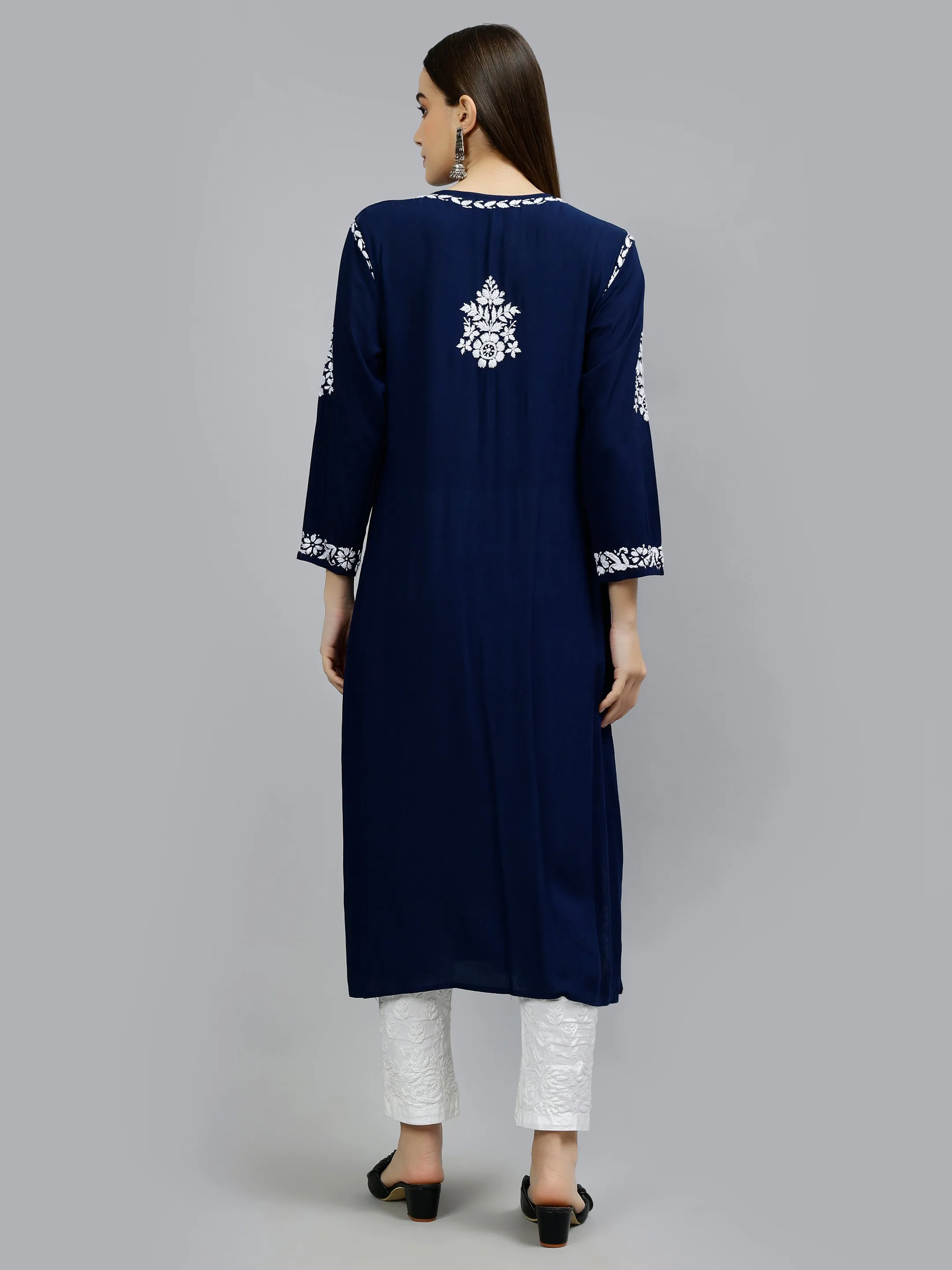 Navy Blue Modal Hand Embroidered Chikankari Kurti