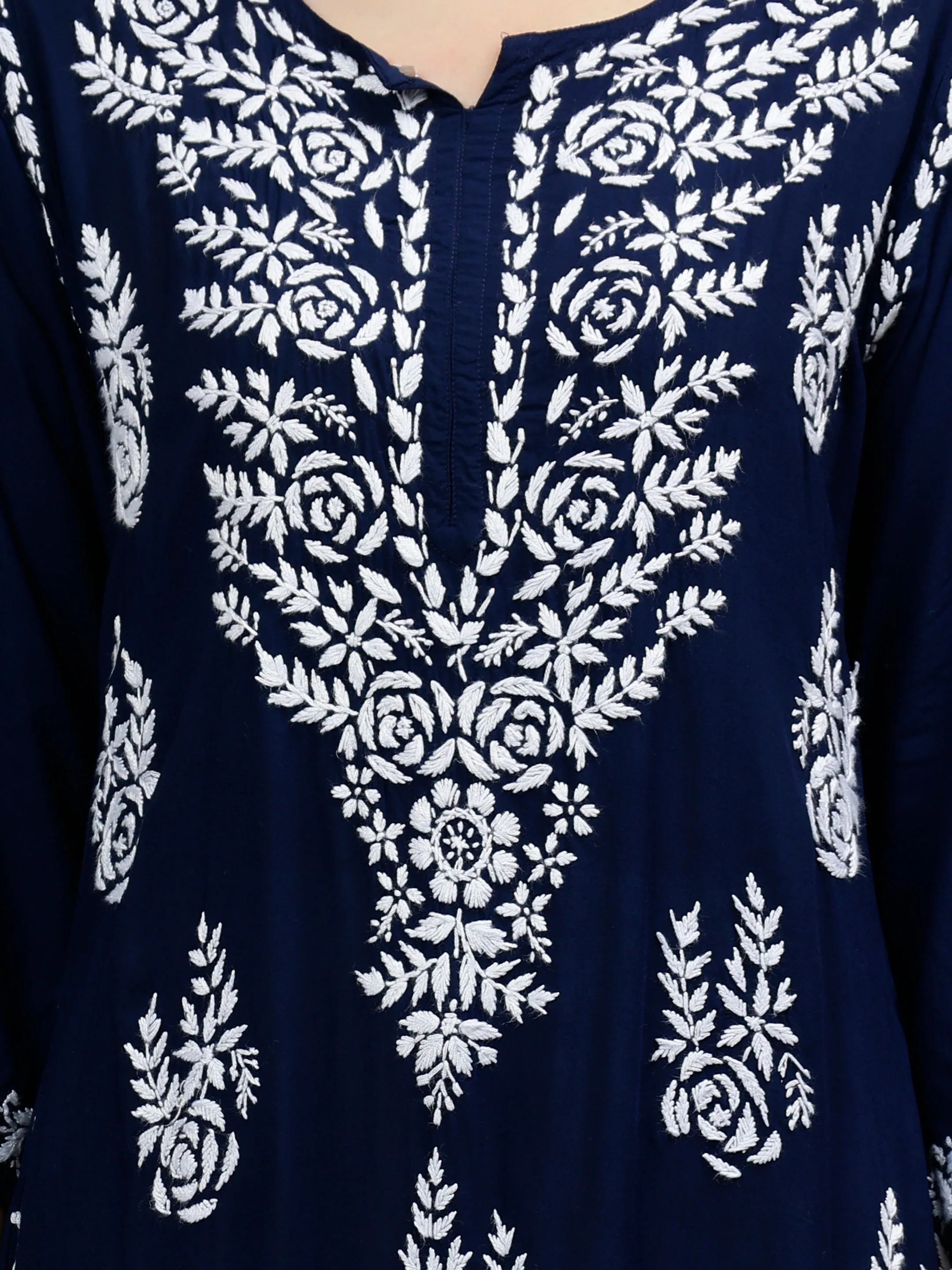 Navy Blue Modal Hand Embroidered Chikankari Kurti