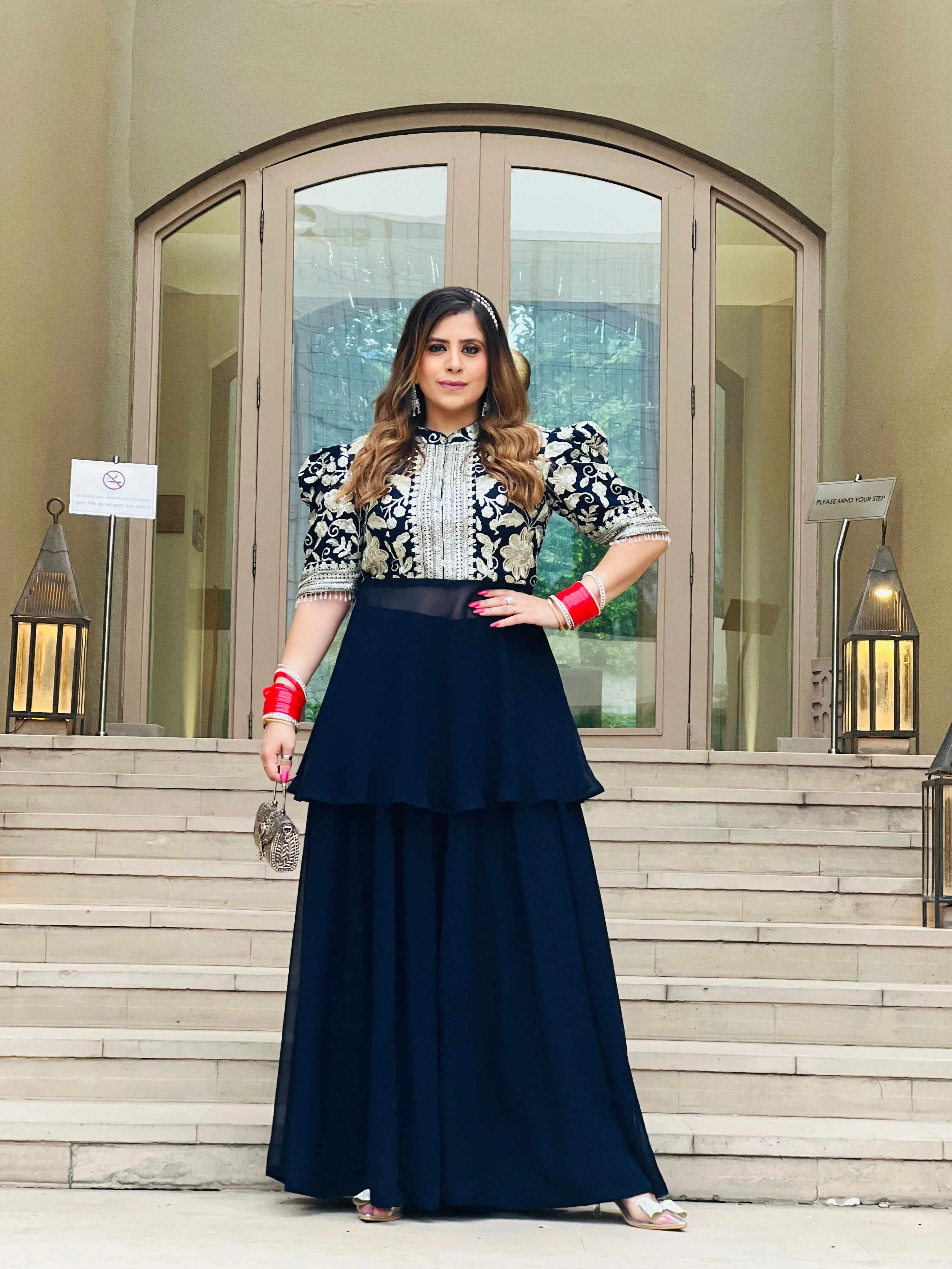 Navy Blue Peplum Sharara Suit
