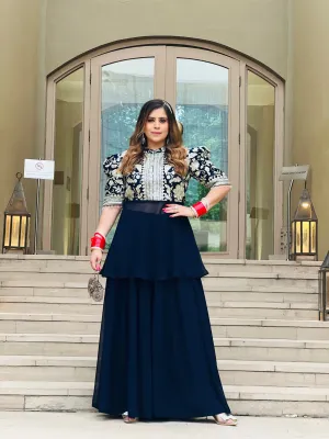 Navy Blue Peplum Sharara Suit