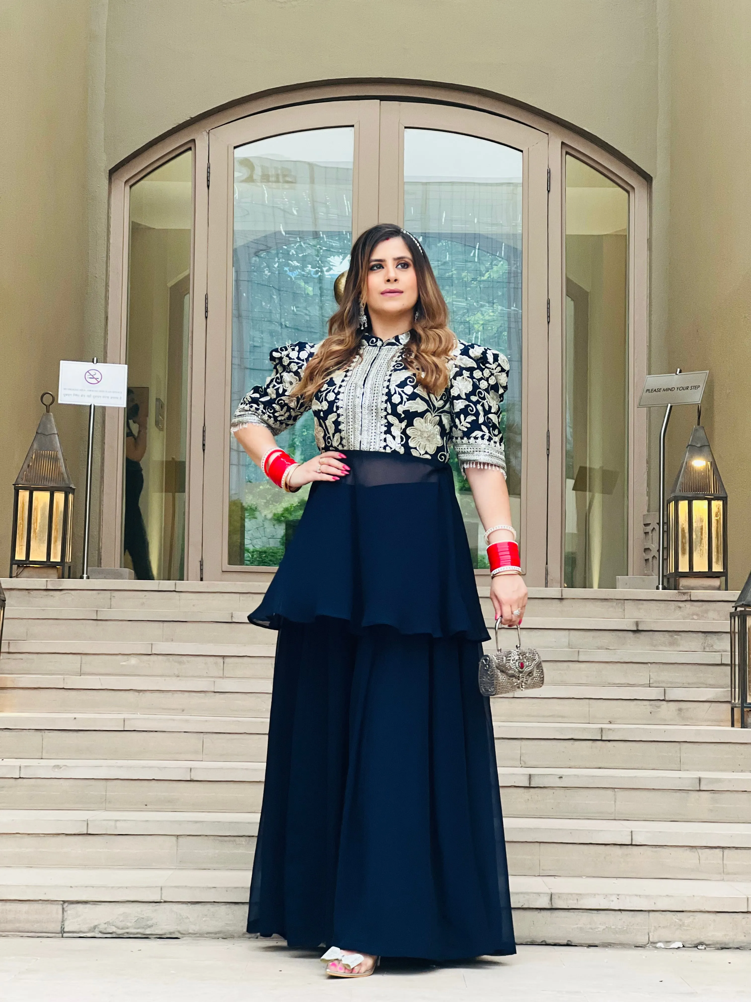 Navy Blue Peplum Sharara Suit