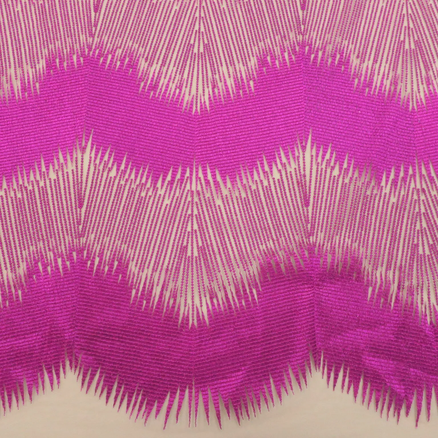 Nude Tulle with Magenta Embroidery Abstract Fabric