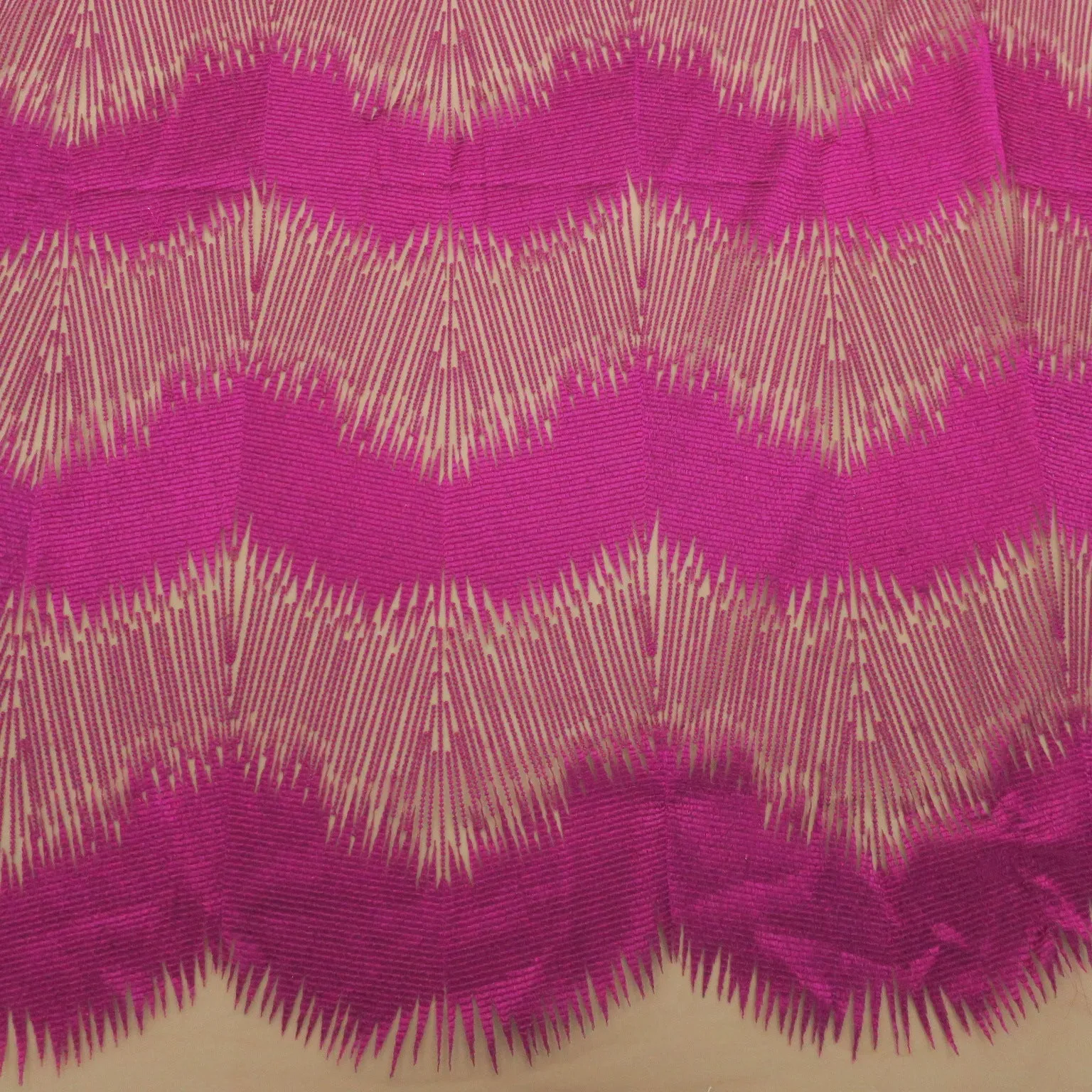 Nude Tulle with Magenta Embroidery Abstract Fabric