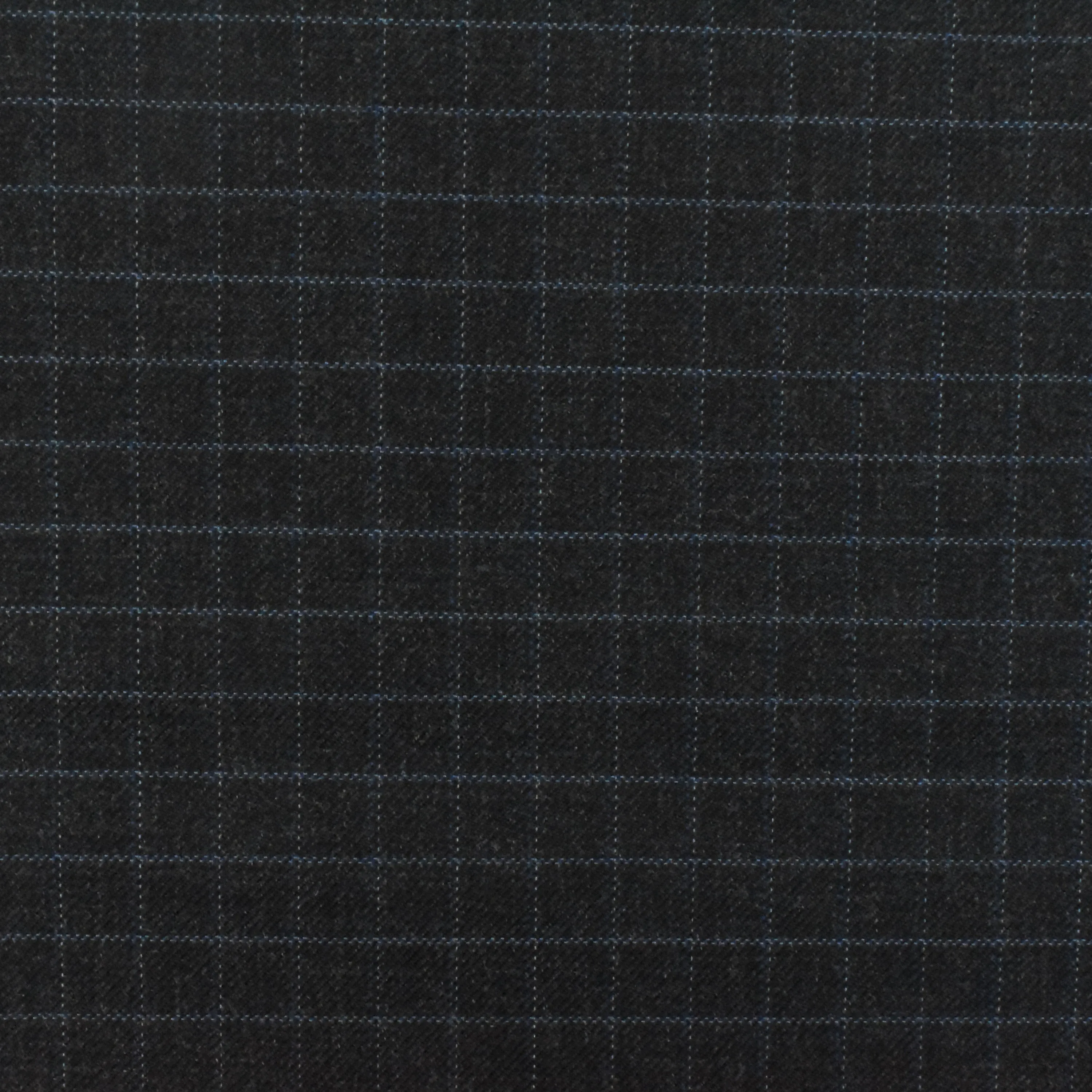 Off Black-Gray-Blue Check Wool-Poly Twill Woven Suiting Fabric
