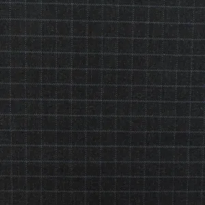 Off Black-Gray-Blue Check Wool-Poly Twill Woven Suiting Fabric